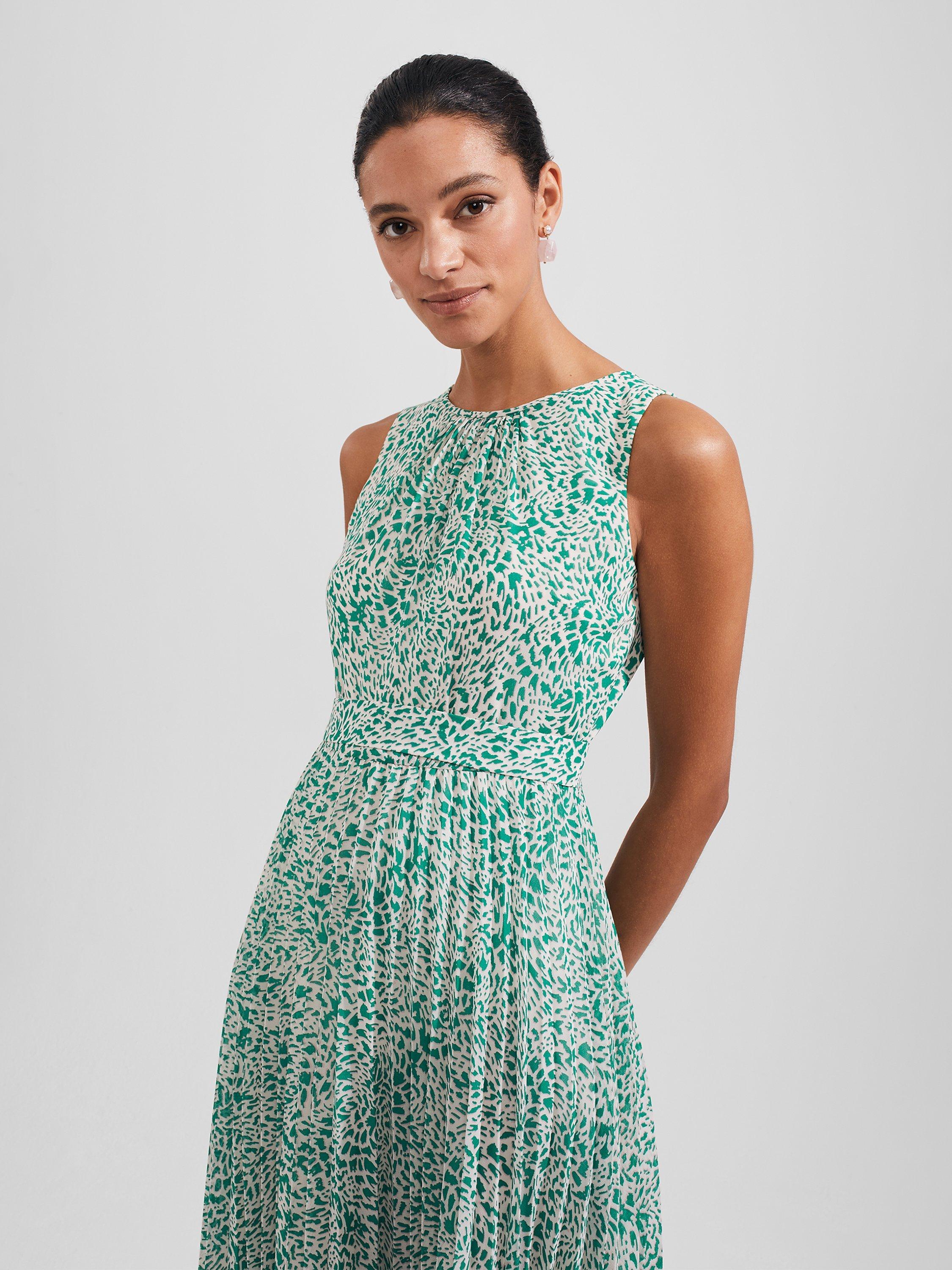 Product image 2 of 8, which shows Hobbs Blythe Midi Dress, Green/White, 22
