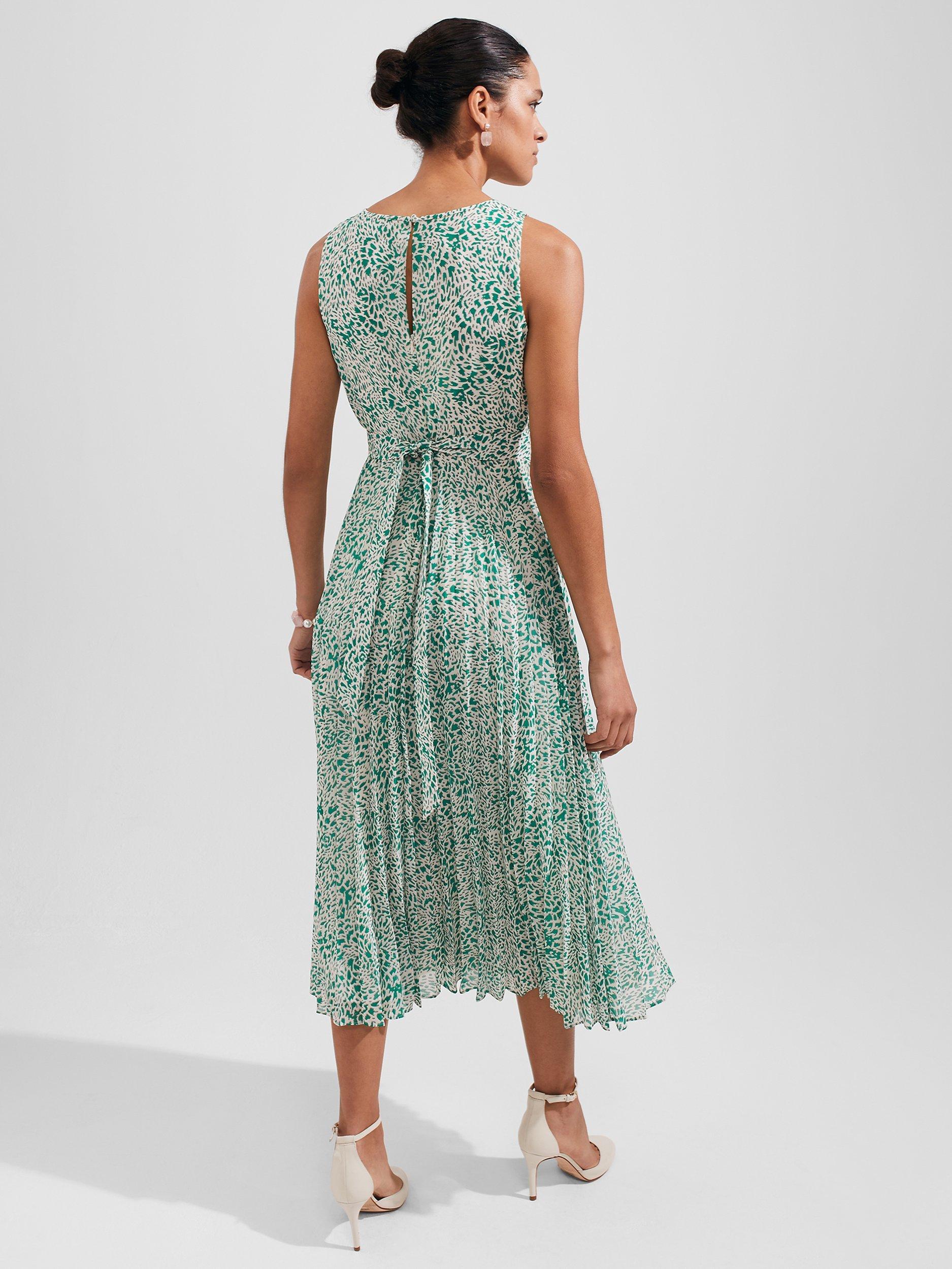Product image 4 of 8, which shows Hobbs Blythe Midi Dress, Green/White, 22