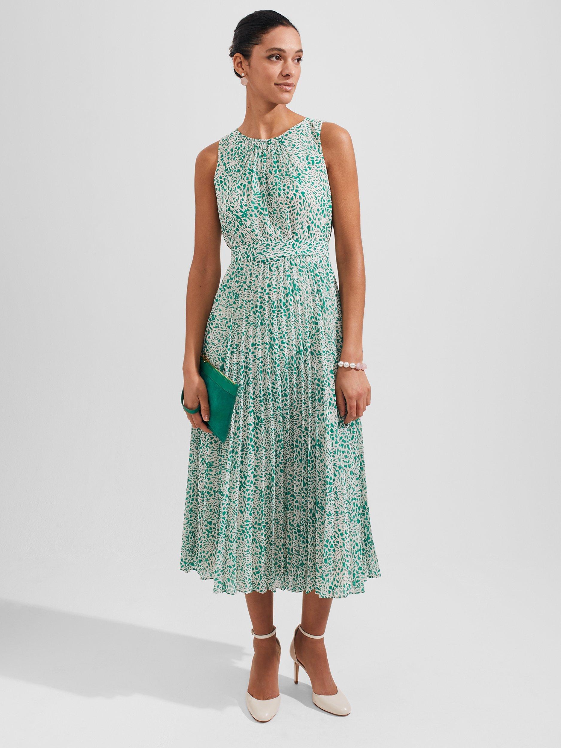 Product image 5 of 8, which shows Hobbs Blythe Midi Dress, Green/White, 22