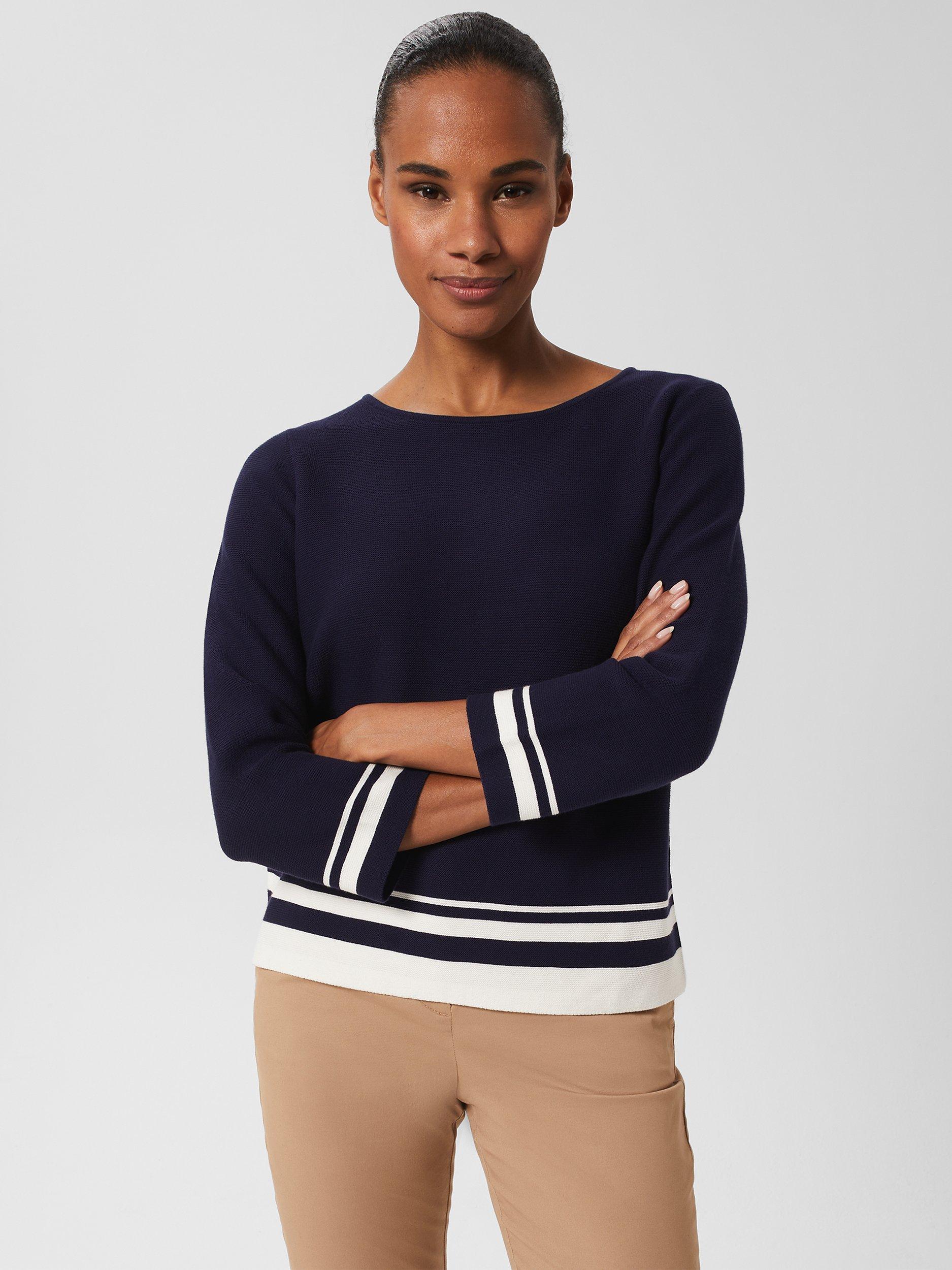 Hobbs Nellie Stripe Detail Cotton Jumper, True Navy/White