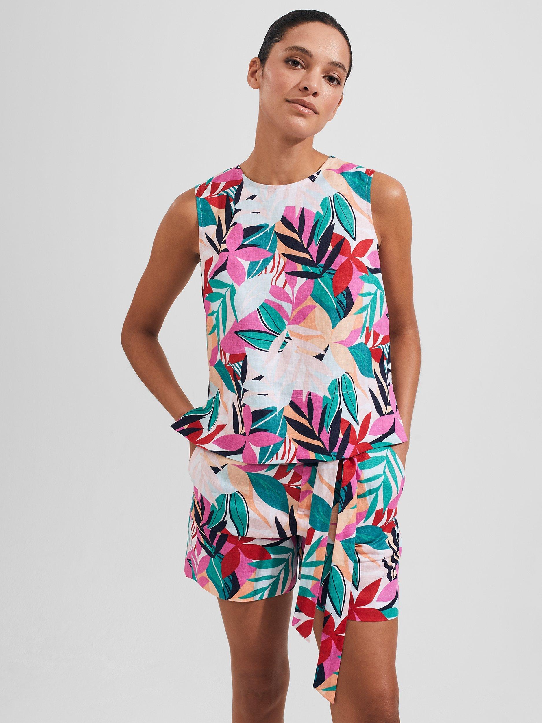 Hobbs Christie Floral Print Linen Shorts, Multi