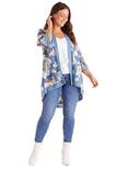 Mela London Curve Blue Floral Satin Kimono, Blue