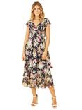 Yumi Floral Tiered Midi Dress, Black