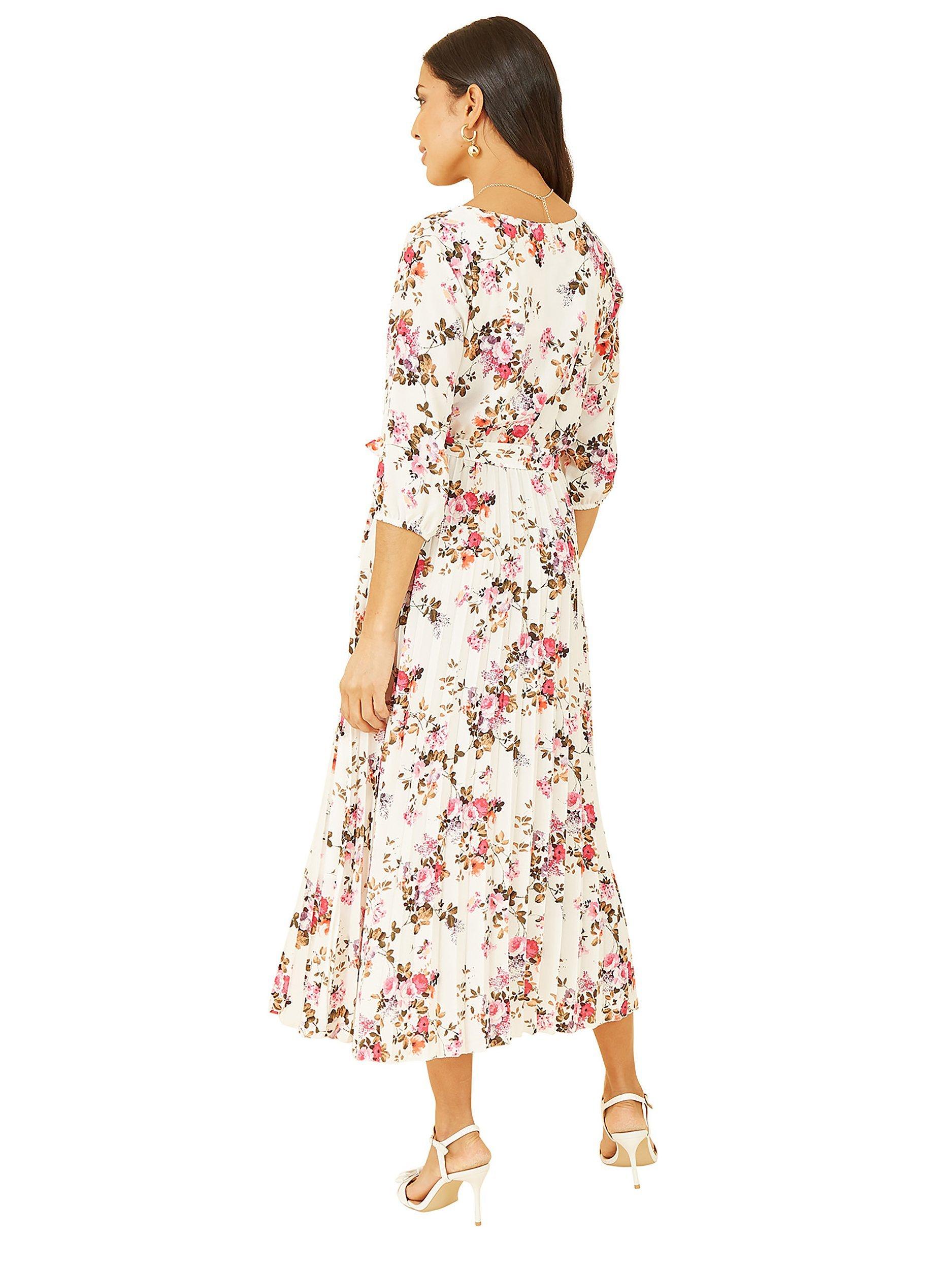 Product image 4 of 6, which shows Yumi Floral Print Pleated Dress, White, 8