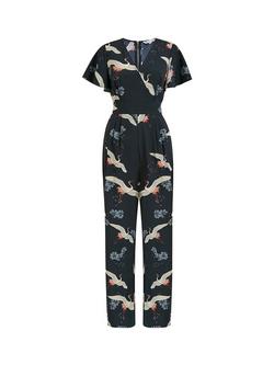 Yumi Floral Print Wrap Jumpsuit, Black - view 2, Black