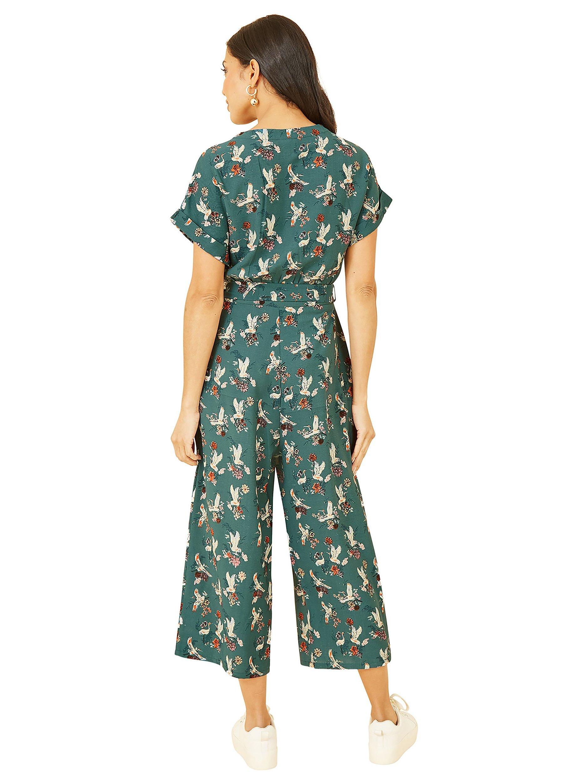 Product image 3 of 5, which shows Yumi Crane Print Culotte Jumpsuit, Teal, 8