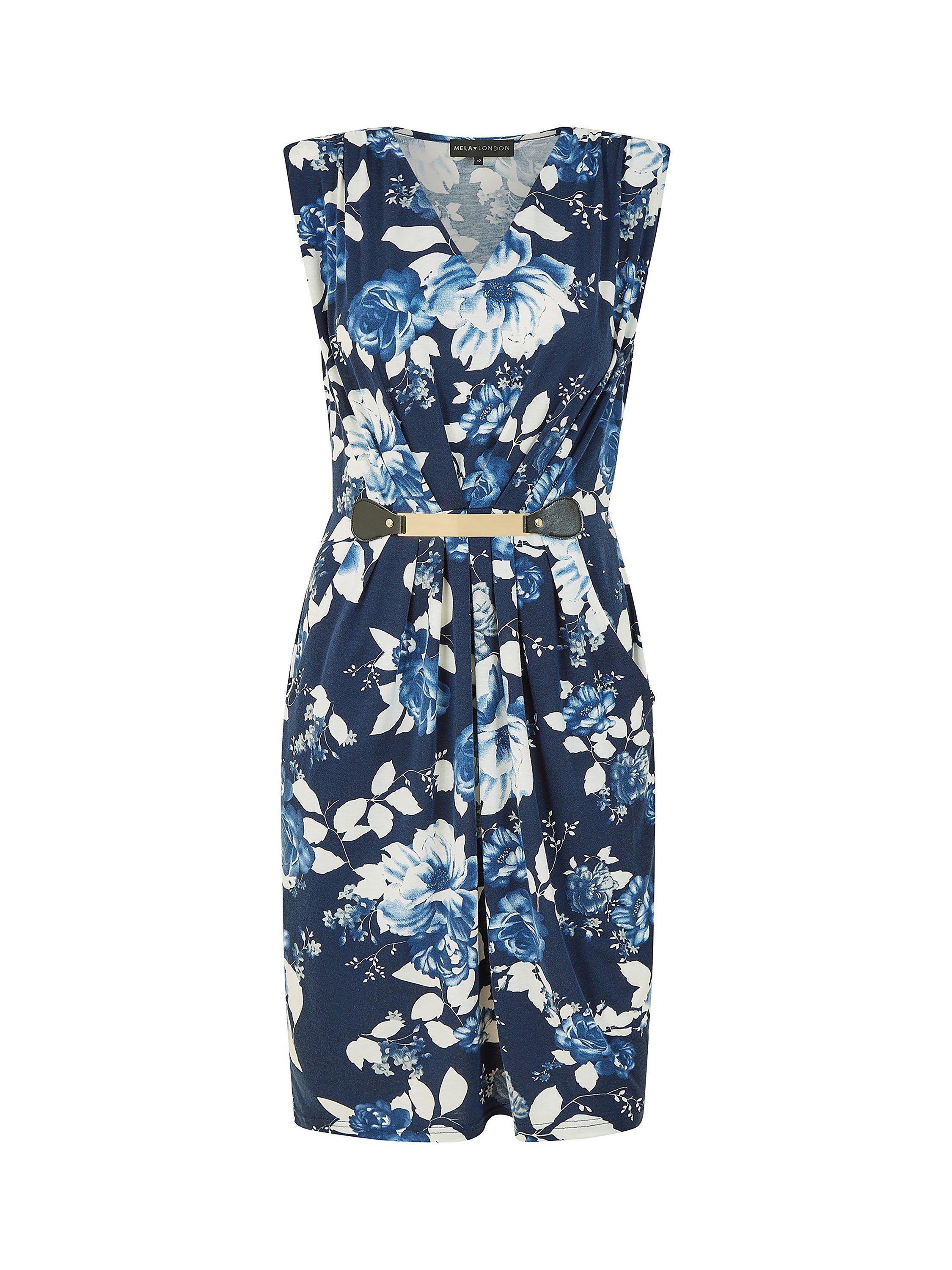 Product image 4 of 4, which shows Mela London Floral Print Jersey Pocket Mini Dress, Navy, 12