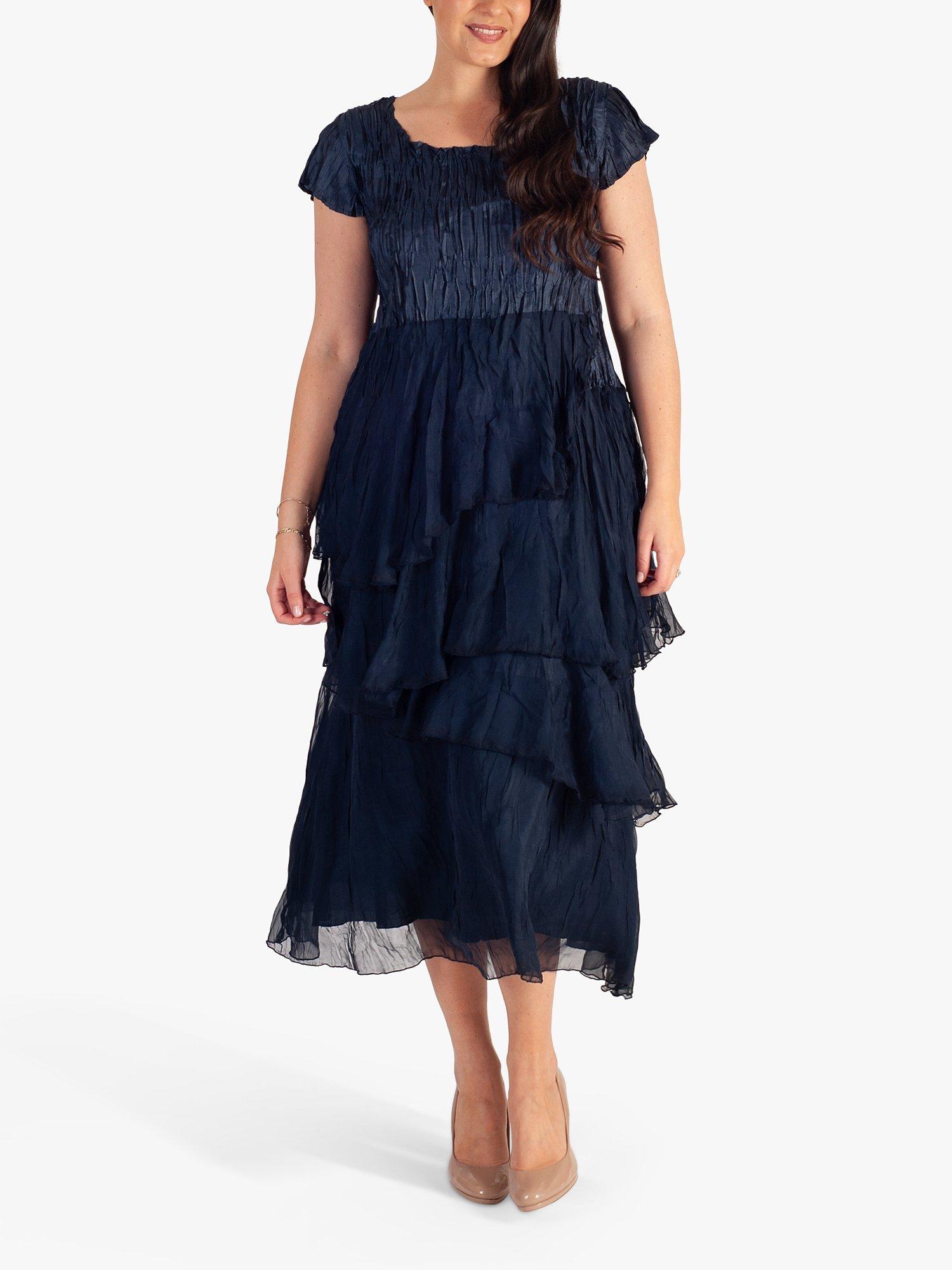 chesca Crush Pleat Midi Dress Navy