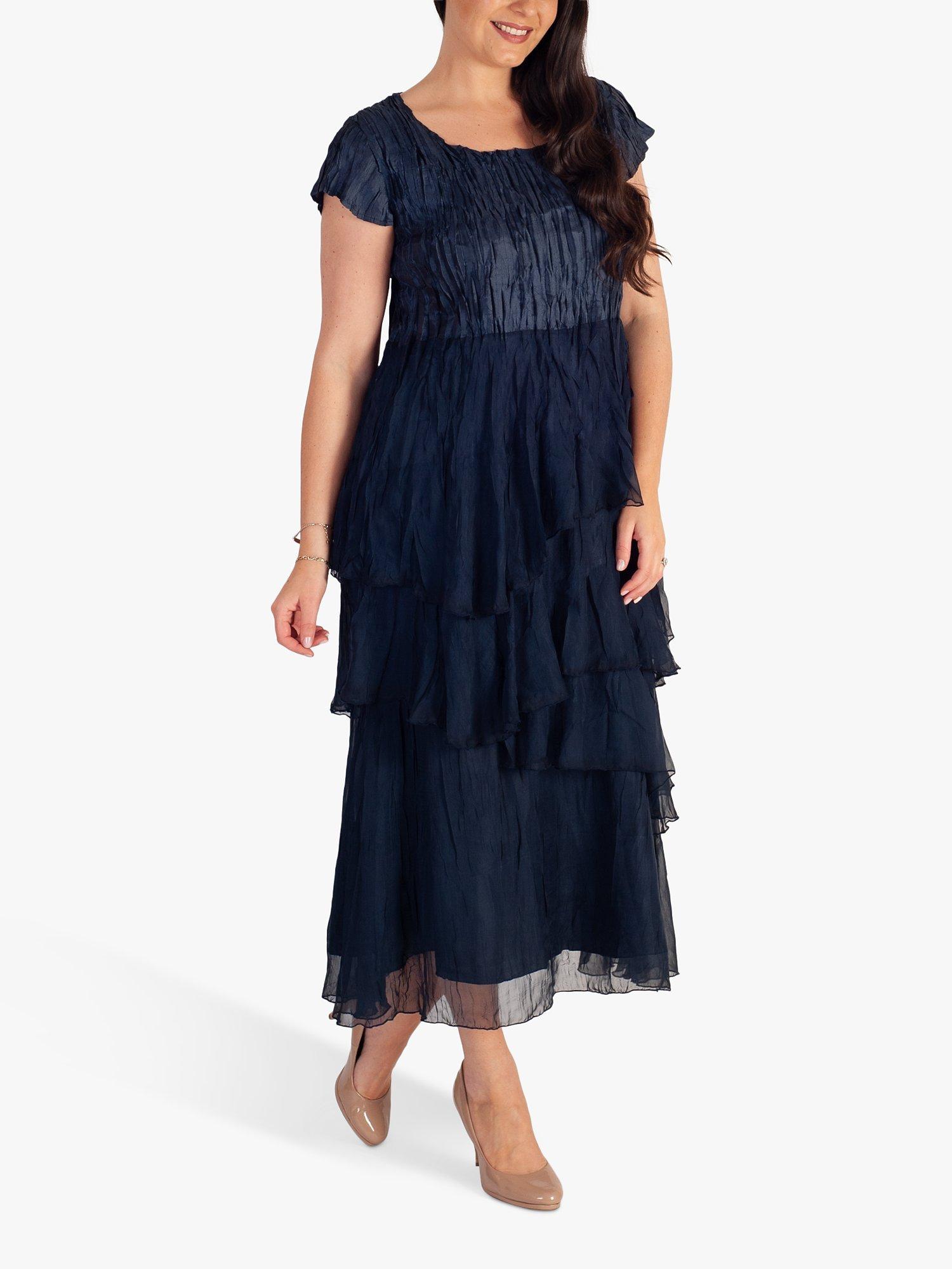 chesca Crush Pleat Midi Dress, Navy, 12-14