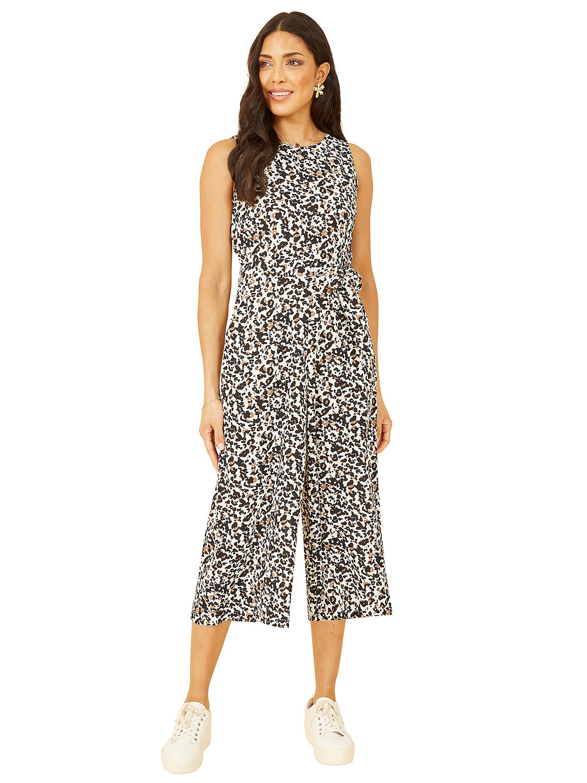 Product image 1 of 4, which shows Mela London Animal Print Sleeveless Culotte Jumpsuit, Cream, 8
