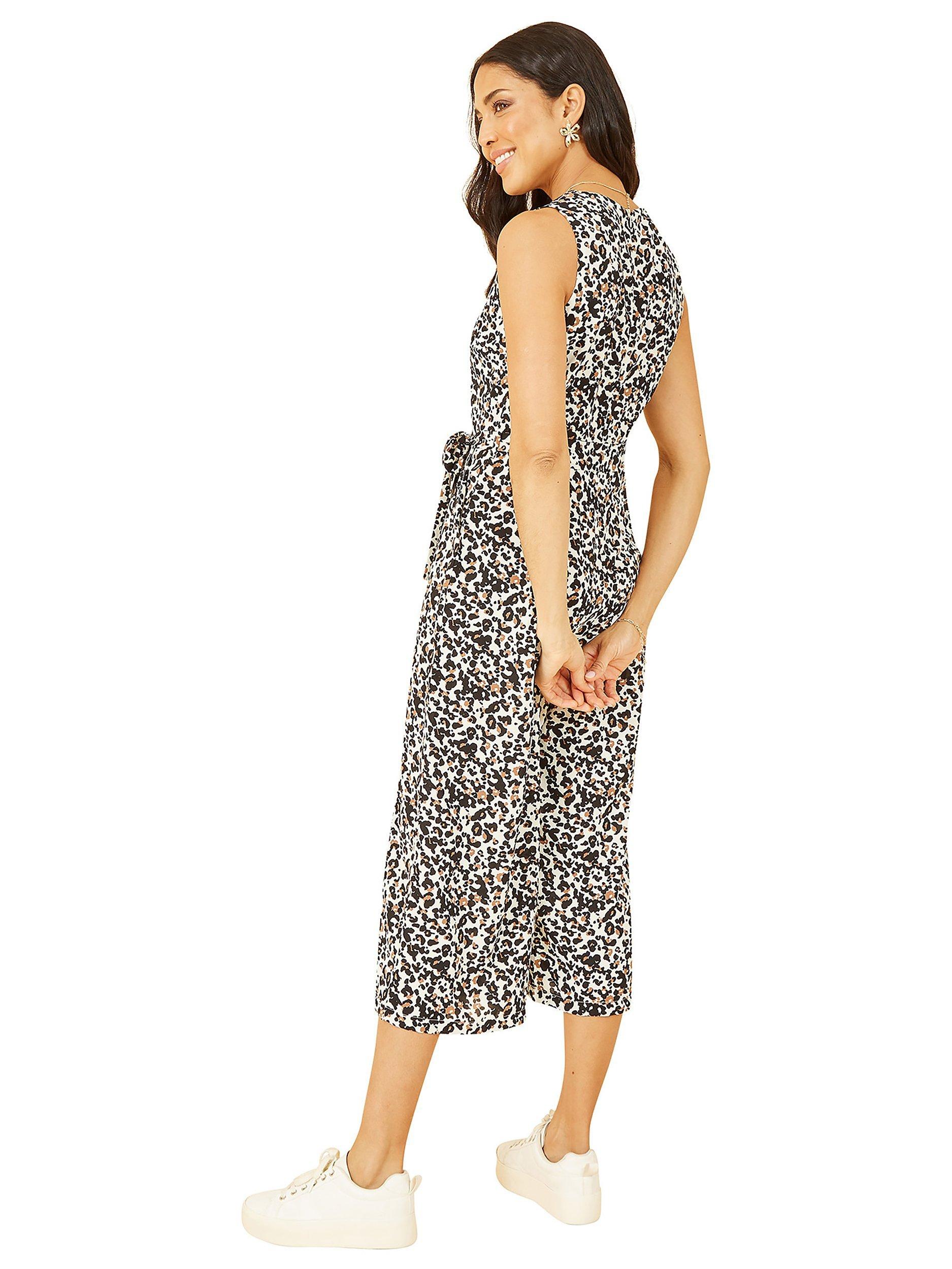 Product image 3 of 4, which shows Mela London Animal Print Sleeveless Culotte Jumpsuit, Cream, 8