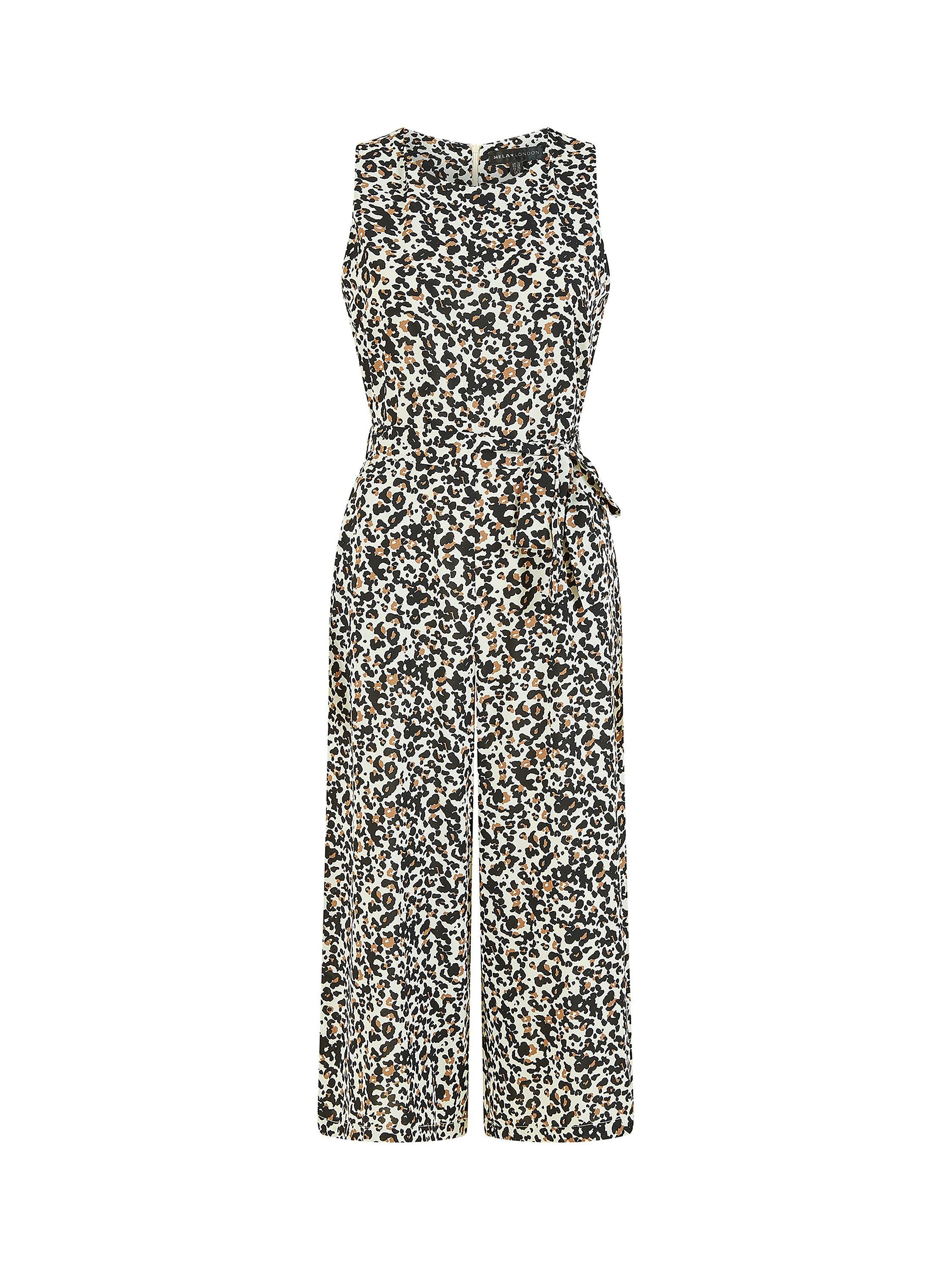 Product image 4 of 4, which shows Mela London Animal Print Sleeveless Culotte Jumpsuit, Cream, 8
