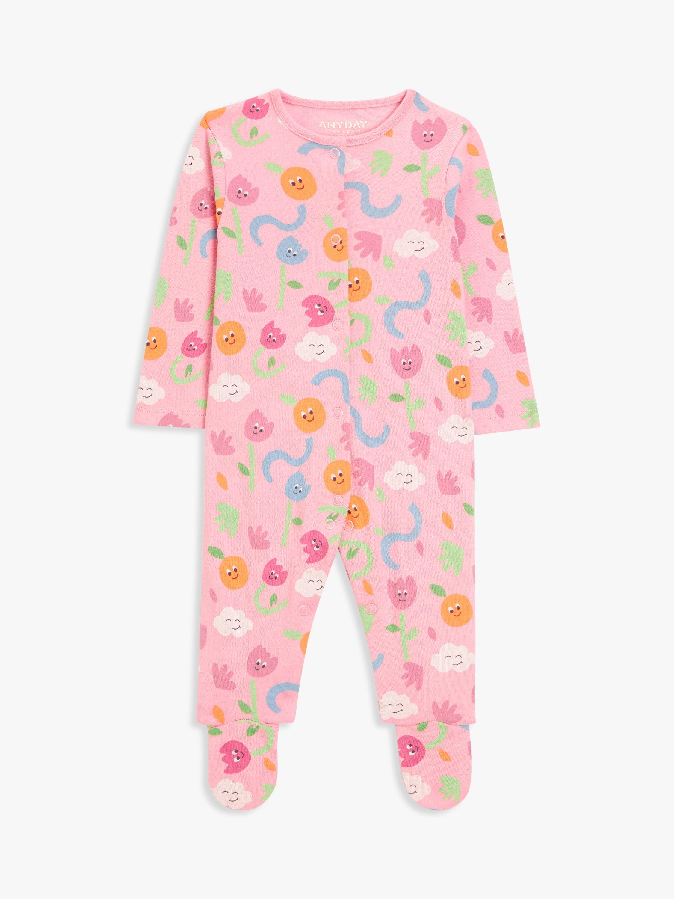 John Lewis ANYDAY Baby Floral Print Sleepsuit, Pink/Multi