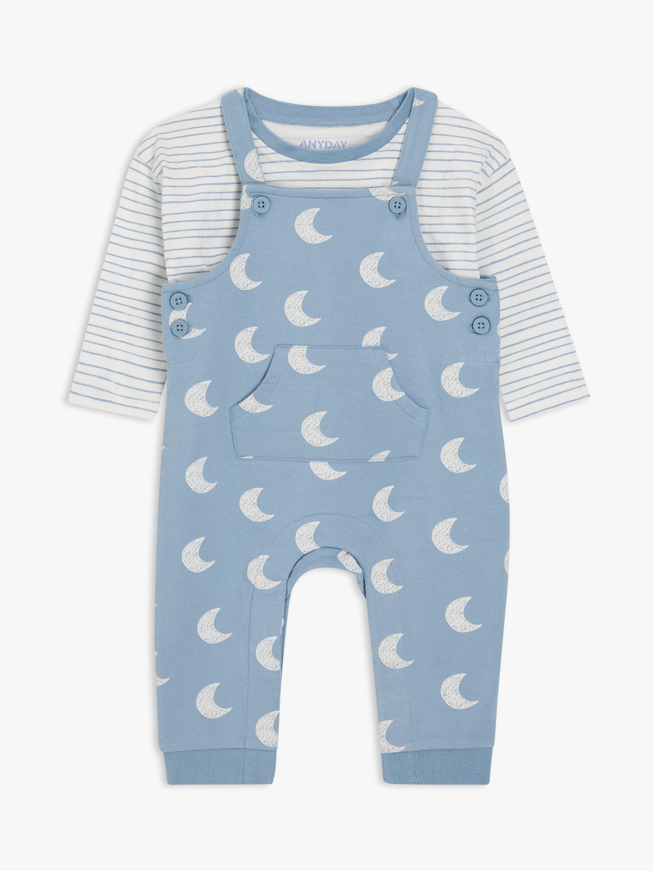 John Lewis ANYDAY Baby Moon Dungaree Set, Blue/White