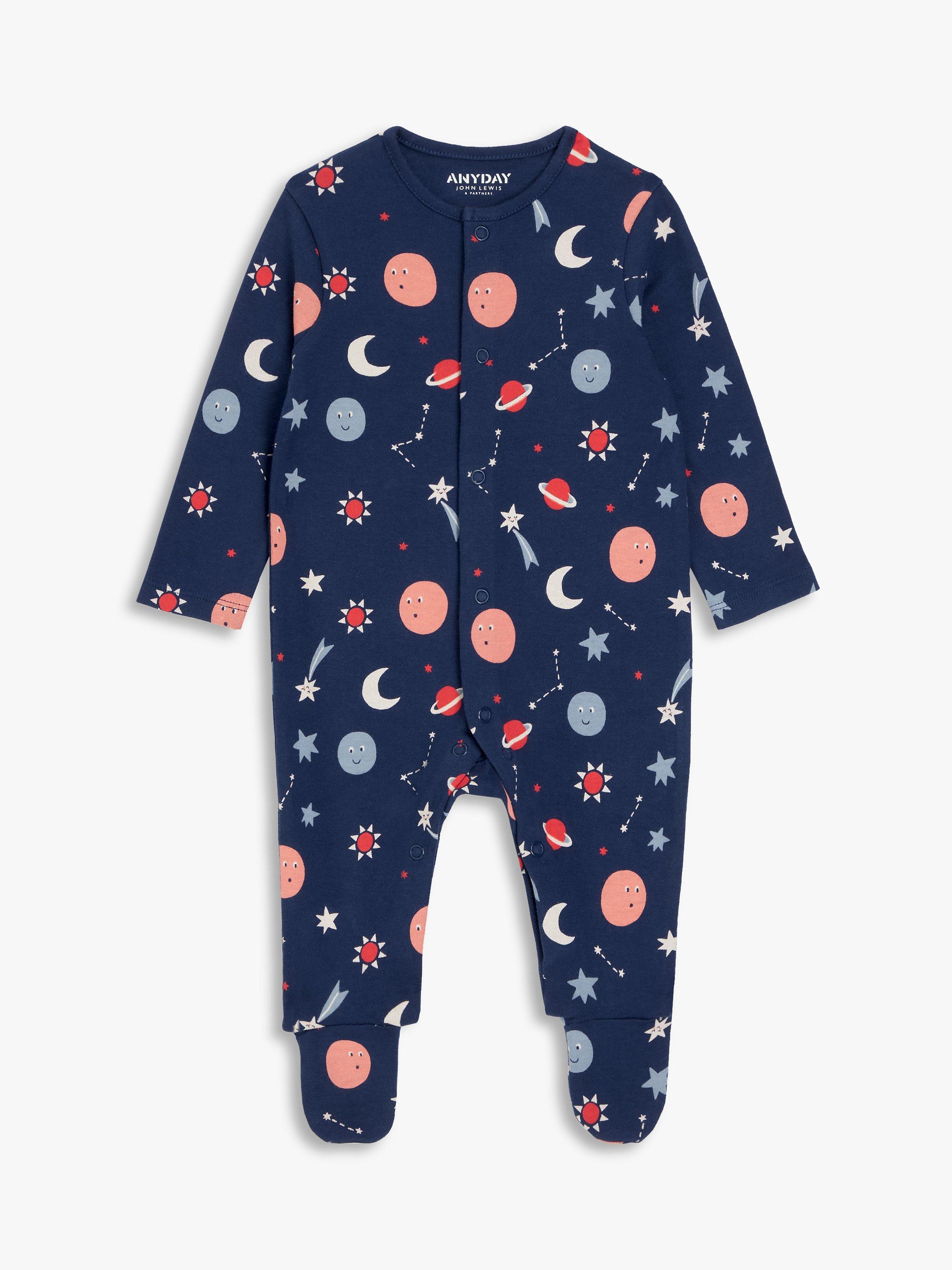 John Lewis ANYDAY Baby Space Print Sleepsuit, Blue/Multi