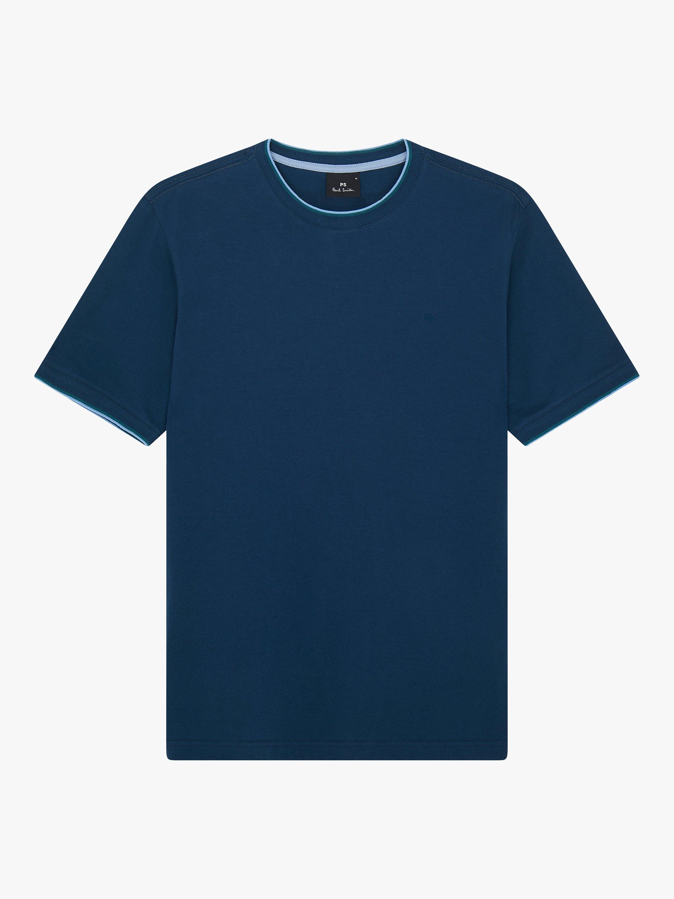Paul Smith Contrast Trim Organic Cotton T-Shirt, Navy, L