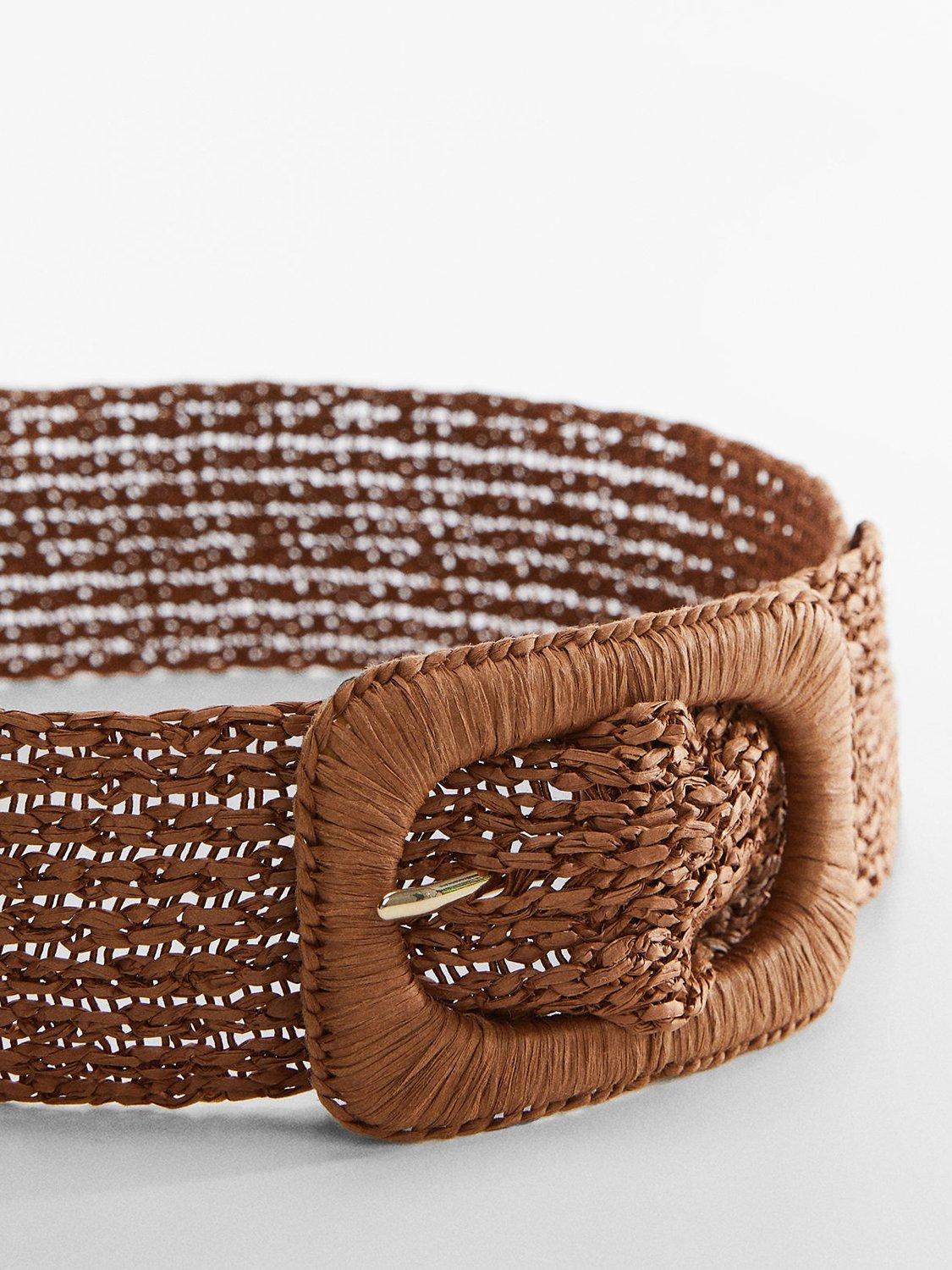 Mango Miriam Raffia Belt, Brown