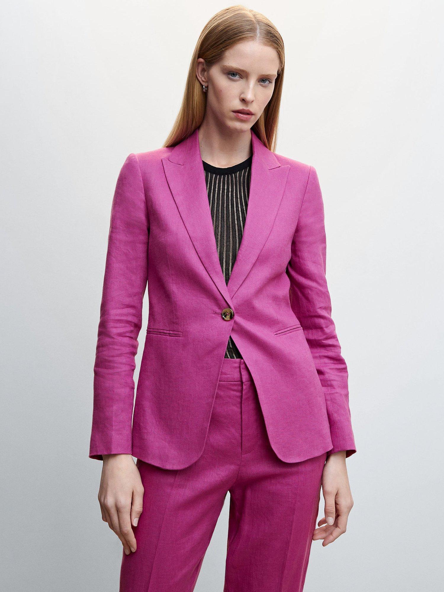 Mango Boreli Single Breasted Linen Blazer, Medium Purple