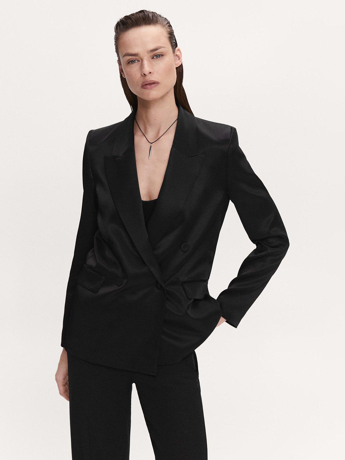 Mango Nico Satin Straight Blazer, Black