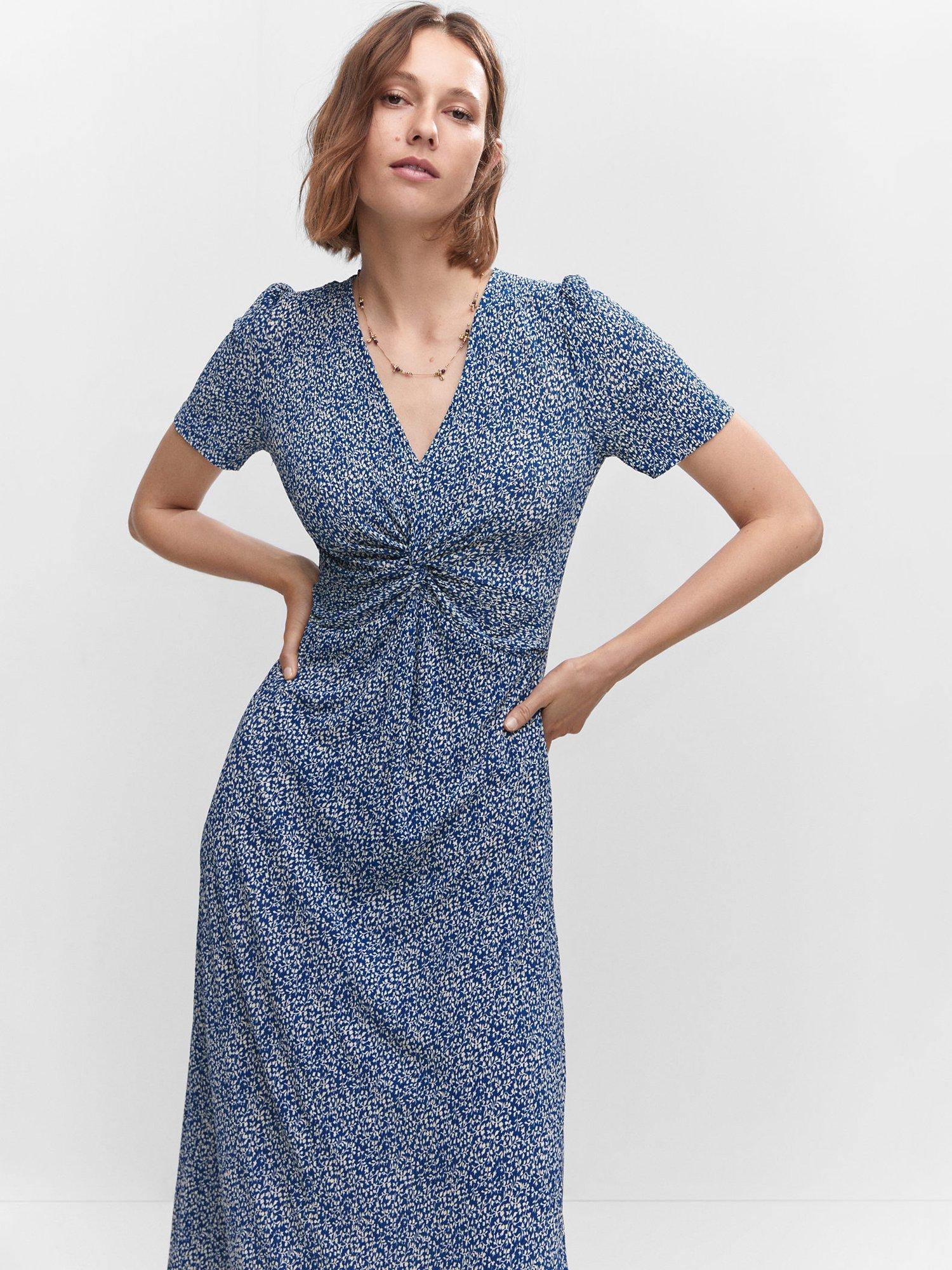 Mango Poma Textured Printed Midi Dress