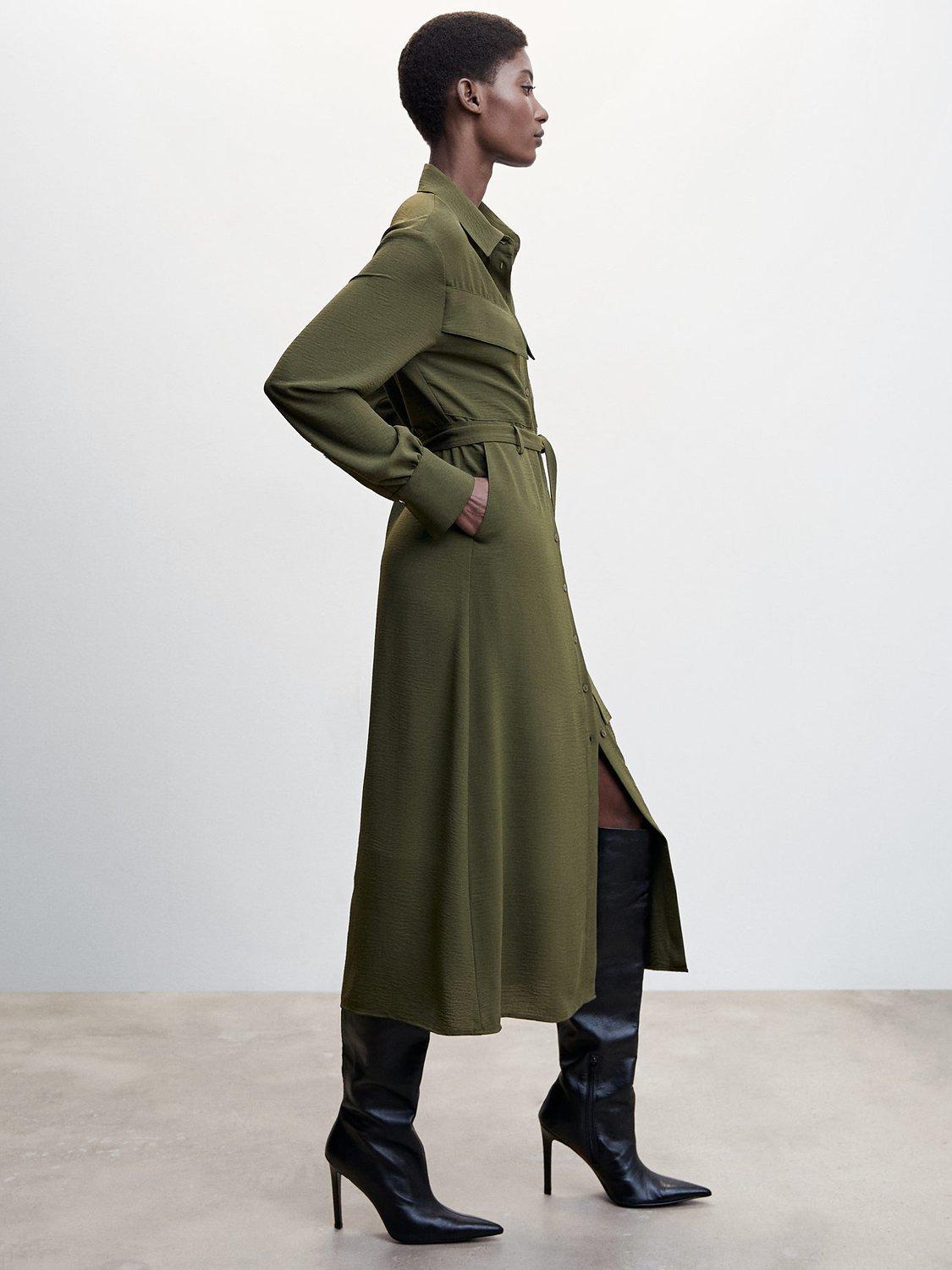 Mango Wishes Belted Shirt Dress, Khaki