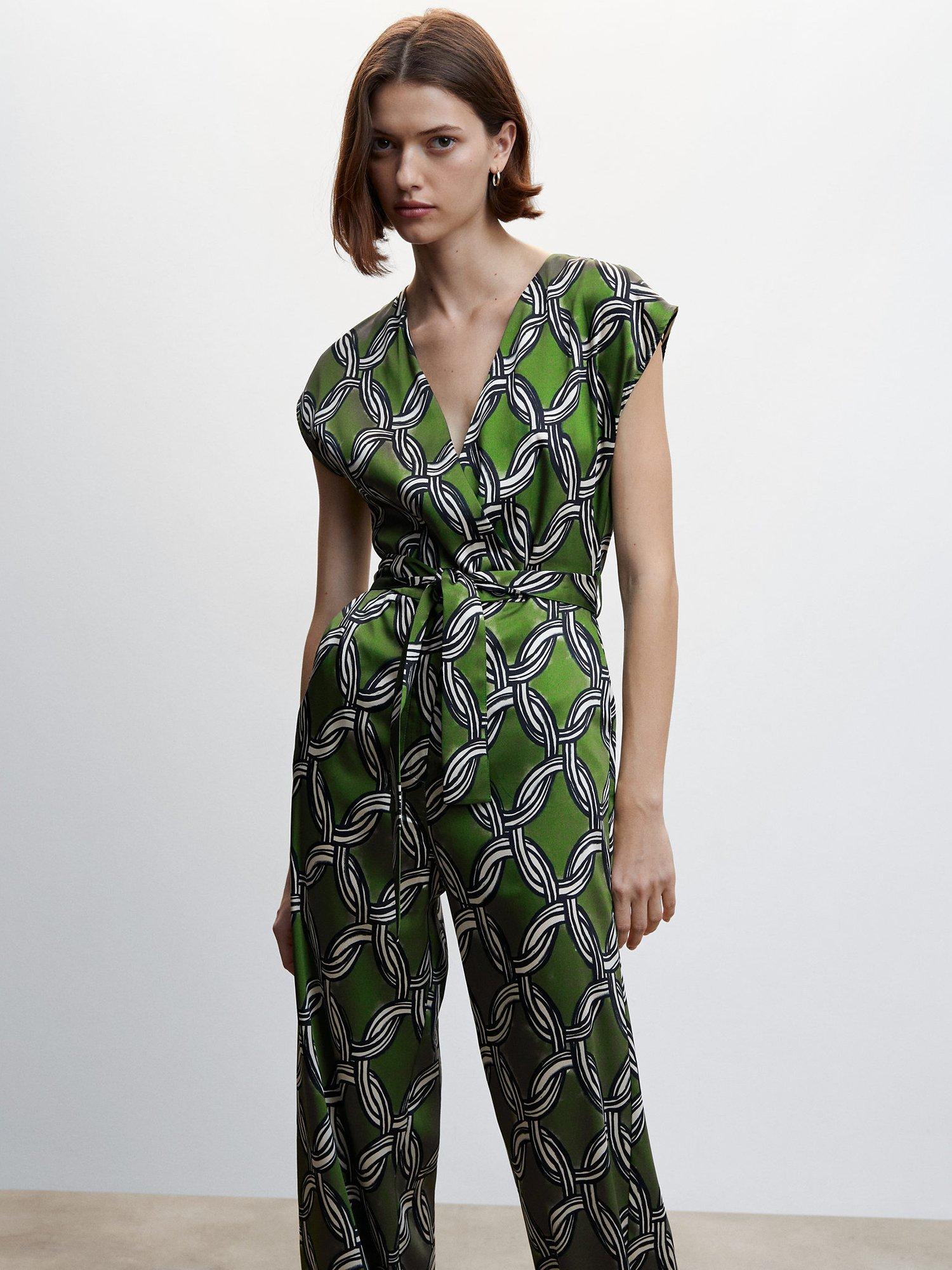 Mango Cadena Geometric Print Jumpsuit, Green