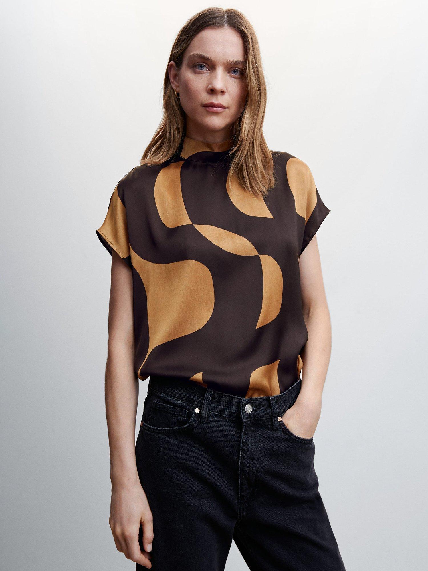Mango Collins High Neck Abstract Print Blouse