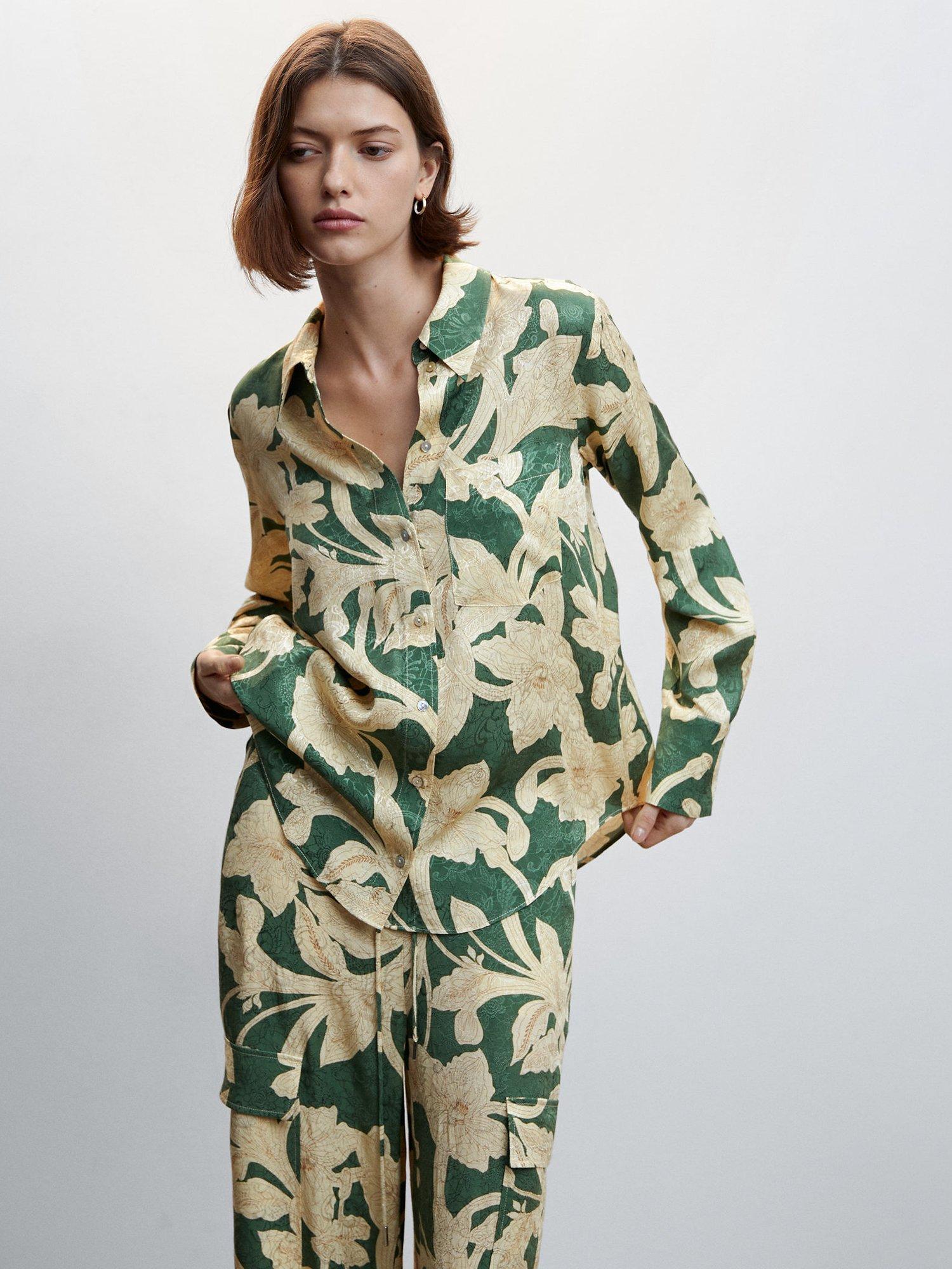 Mango Floral Print Shirt, Green