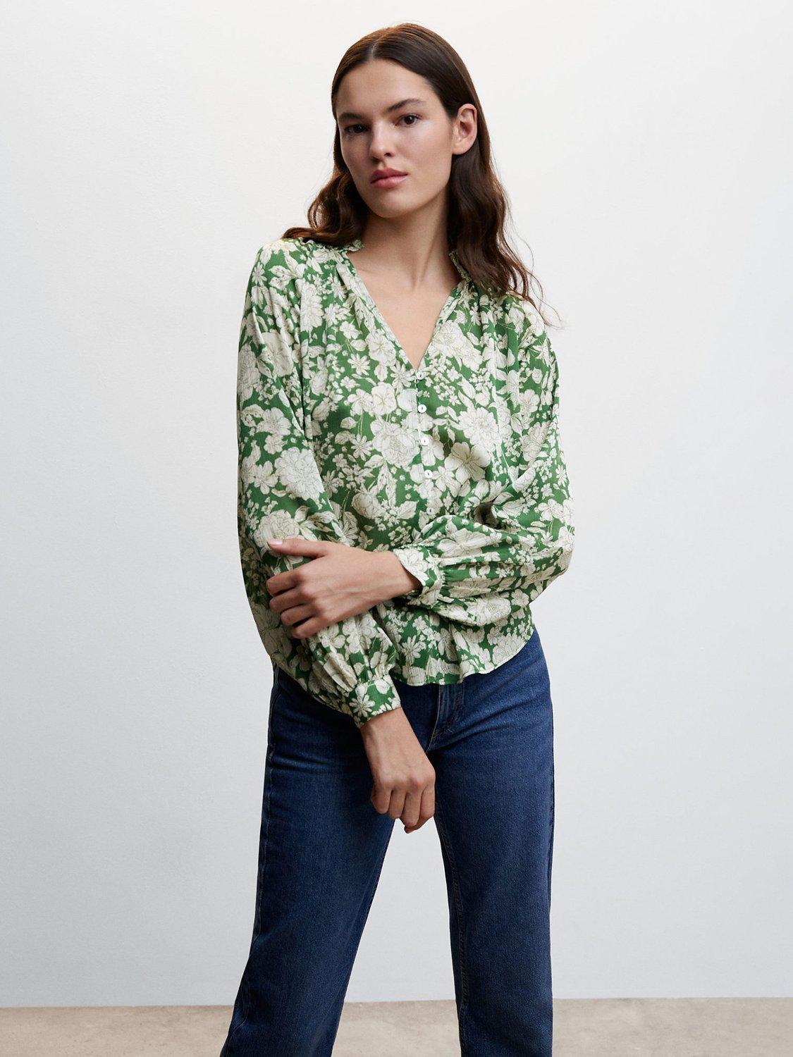 Mango Lila Floral Blouse, Green