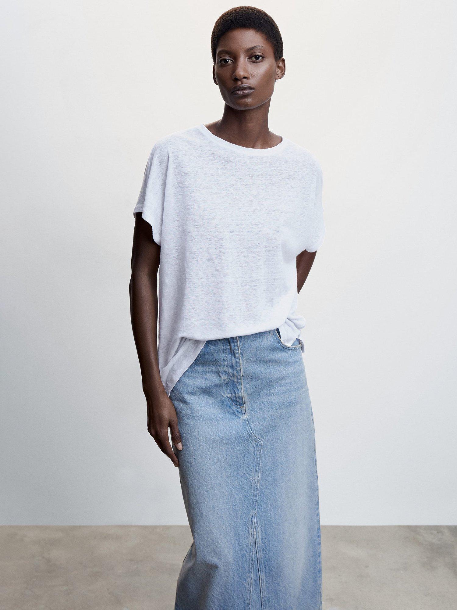 Mango Lint Linen T-Shirt, White