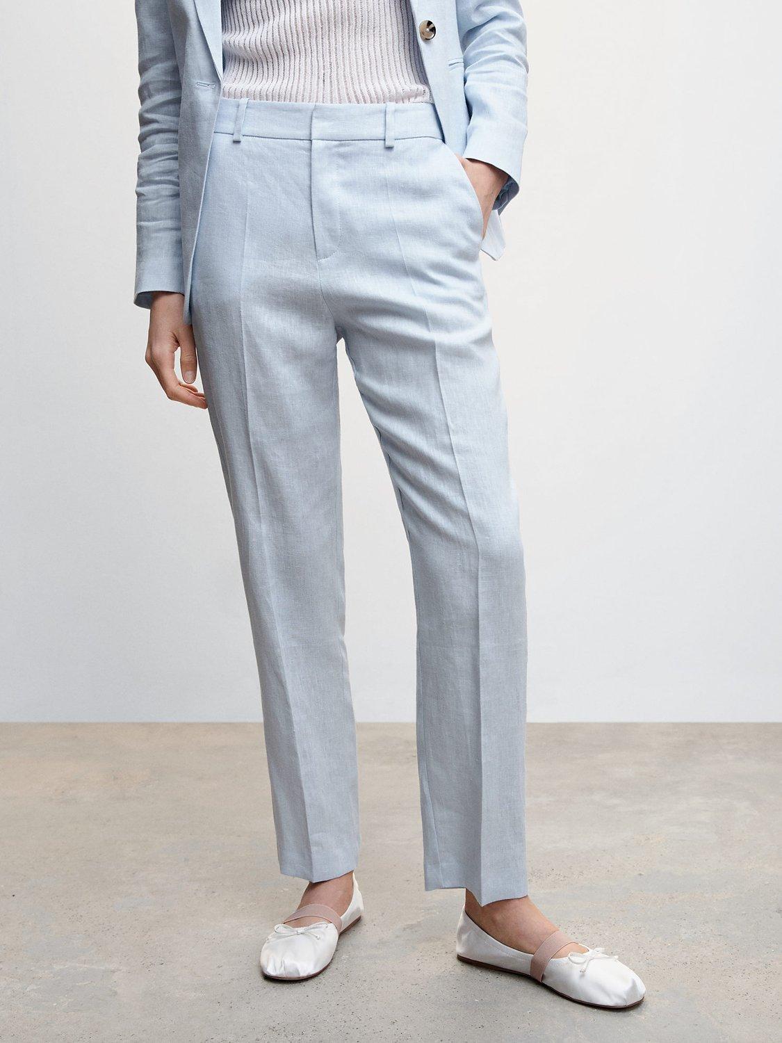 Mango Boreli Linen Trousers, Pastel Blue