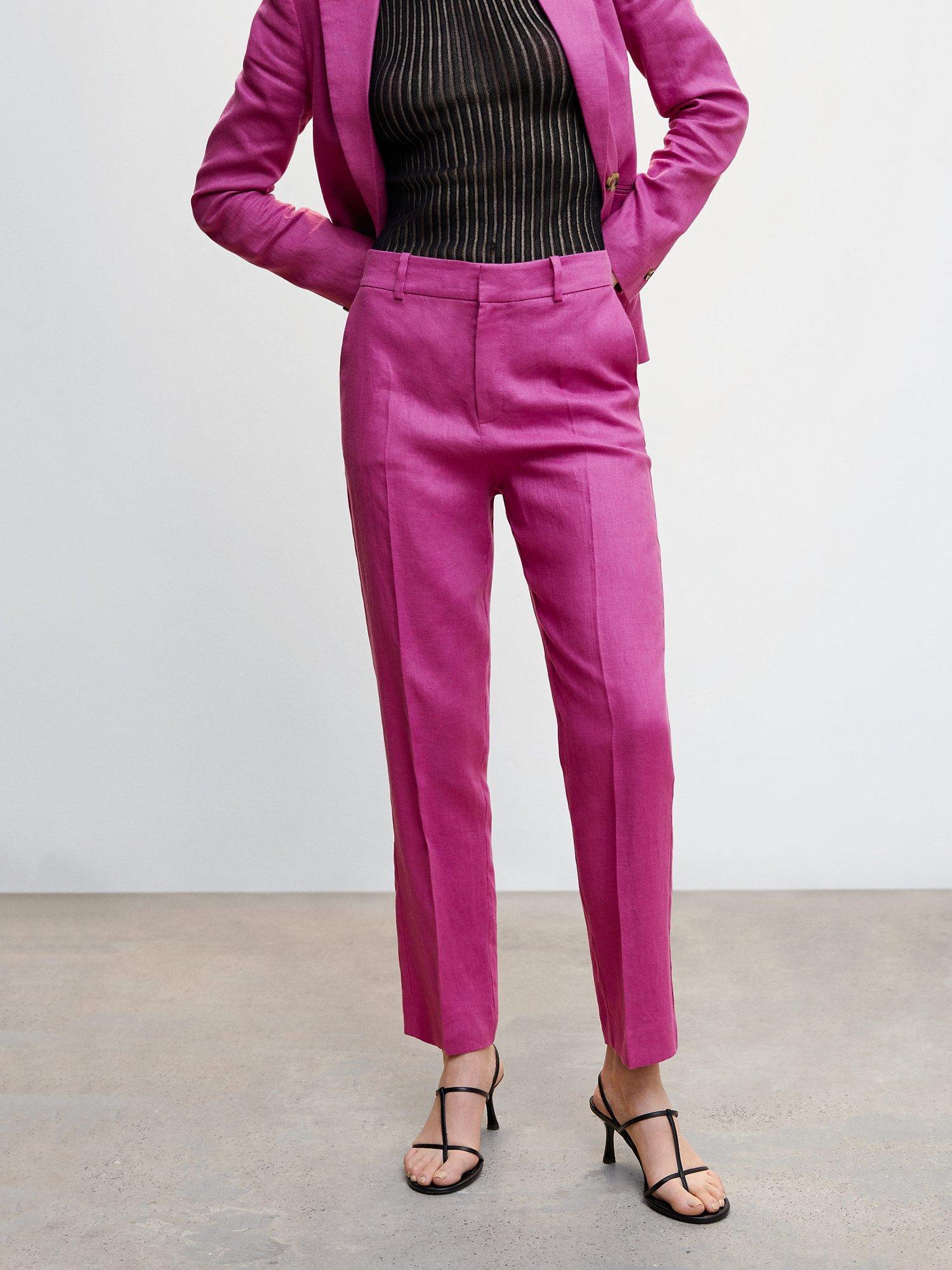 Mango Boreli Linen Trousers, Purple