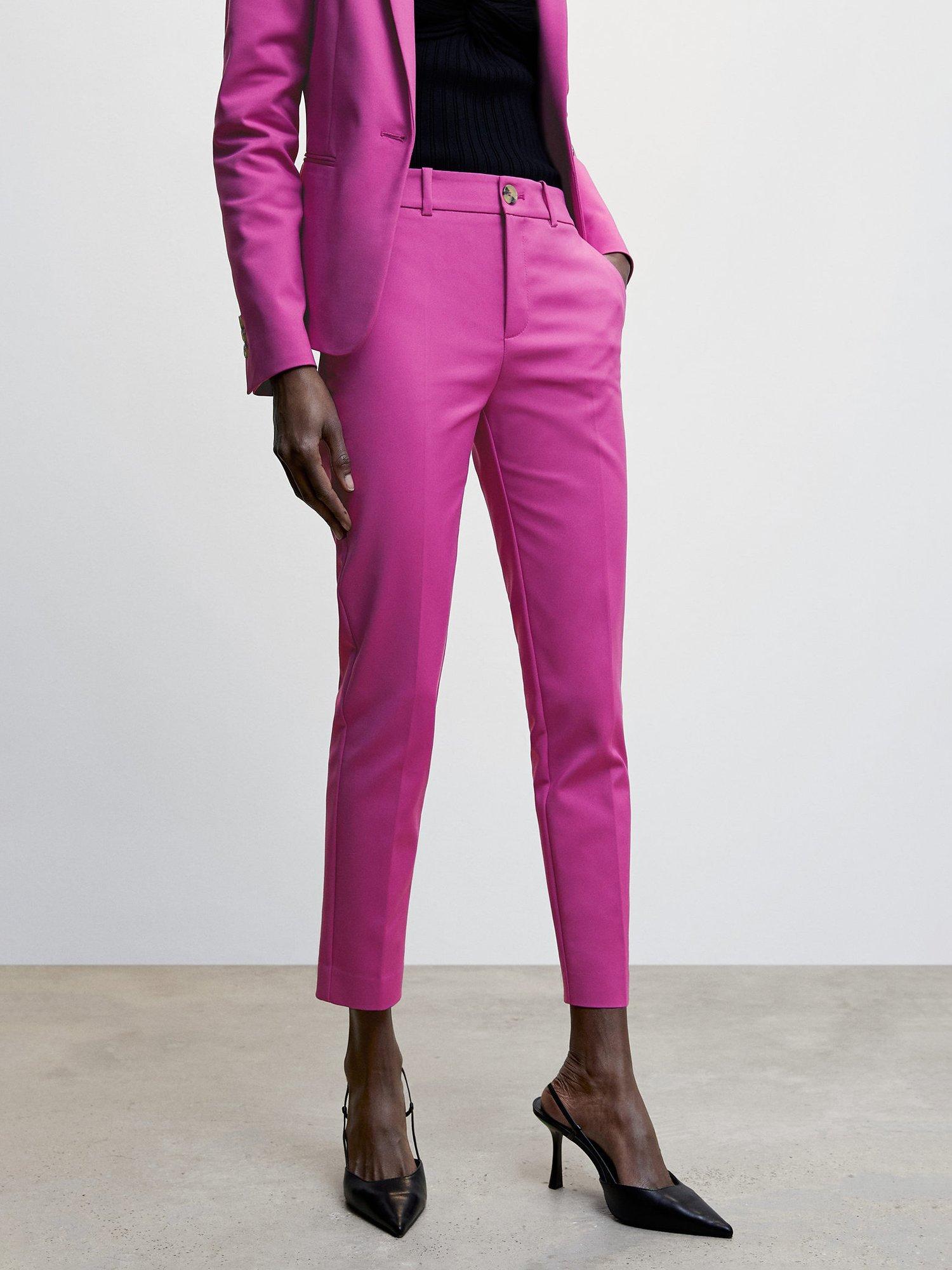 Mango Slim Fit Cropped Trousers, Purple