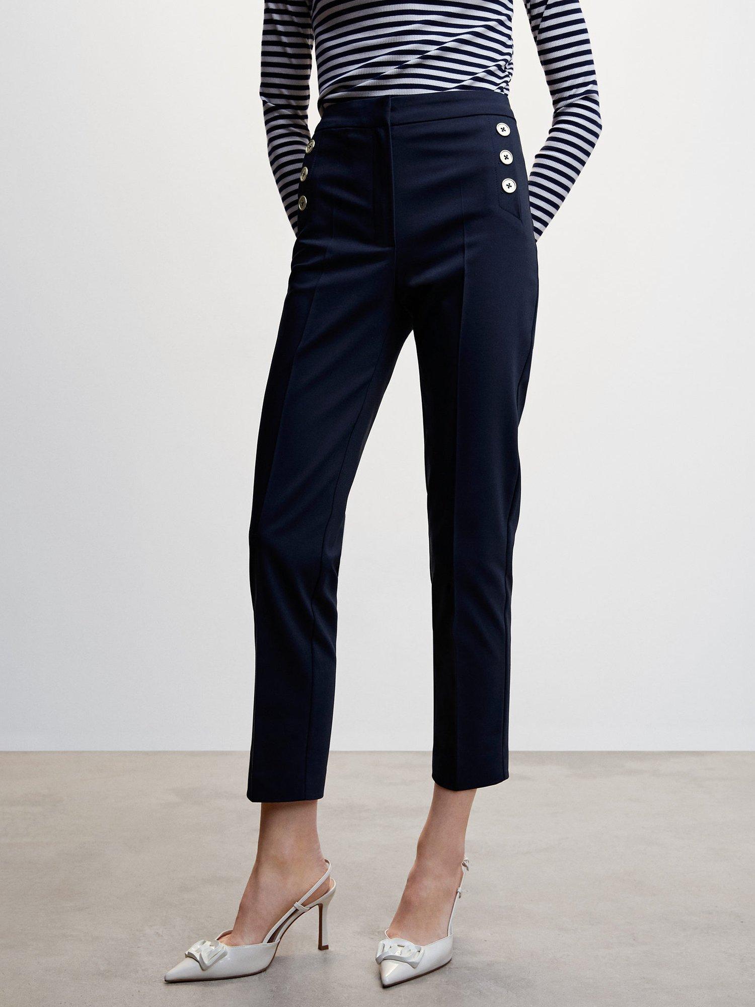 Mango Button Trousers, Navy