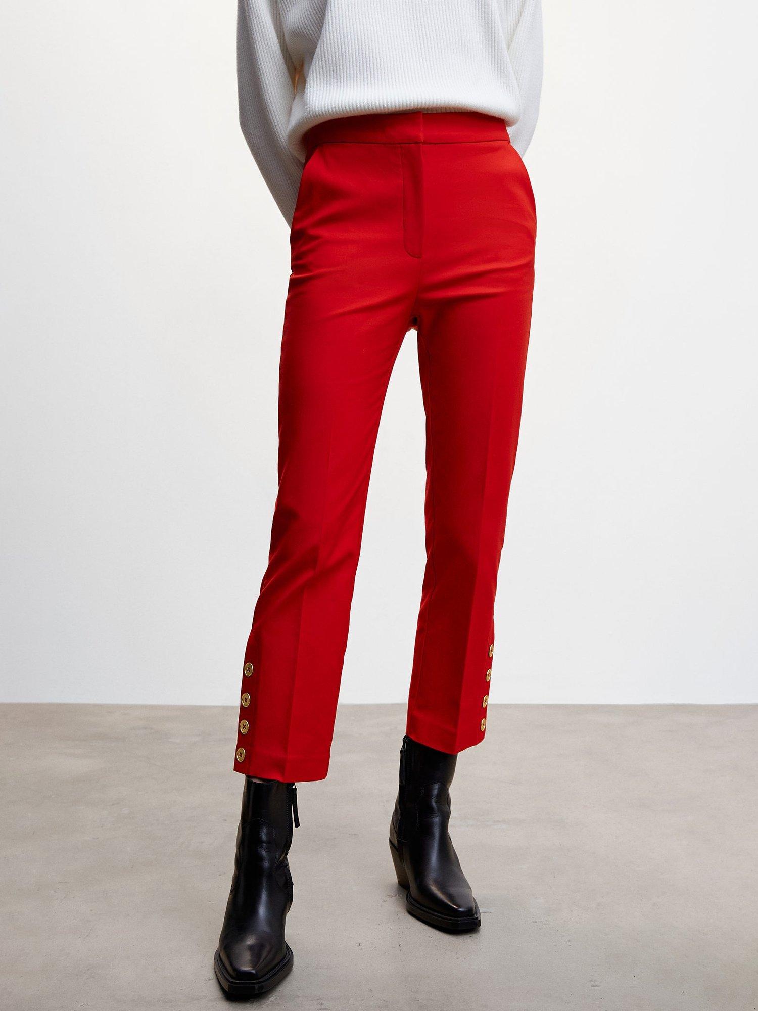Mango Gold Cropped Button Hem Trousers, Red