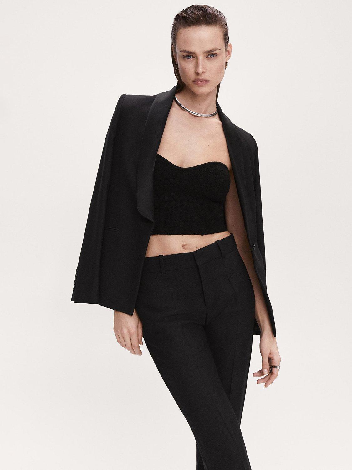 Mango Jordan Satin Trim Suit Trousers, Black