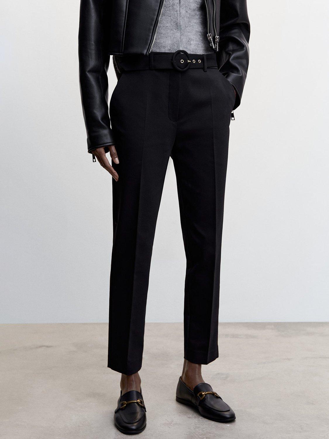 Mango Belted Straight Fit Trousers, Black
