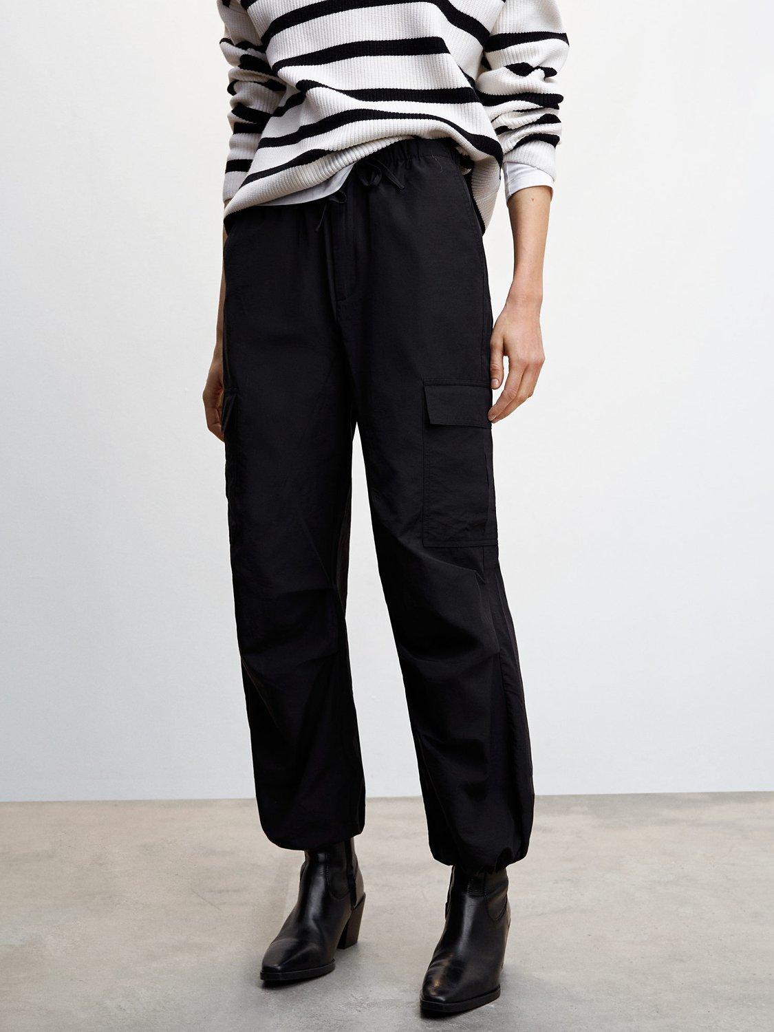 Mango Max Parachute Cargo Trousers, Black