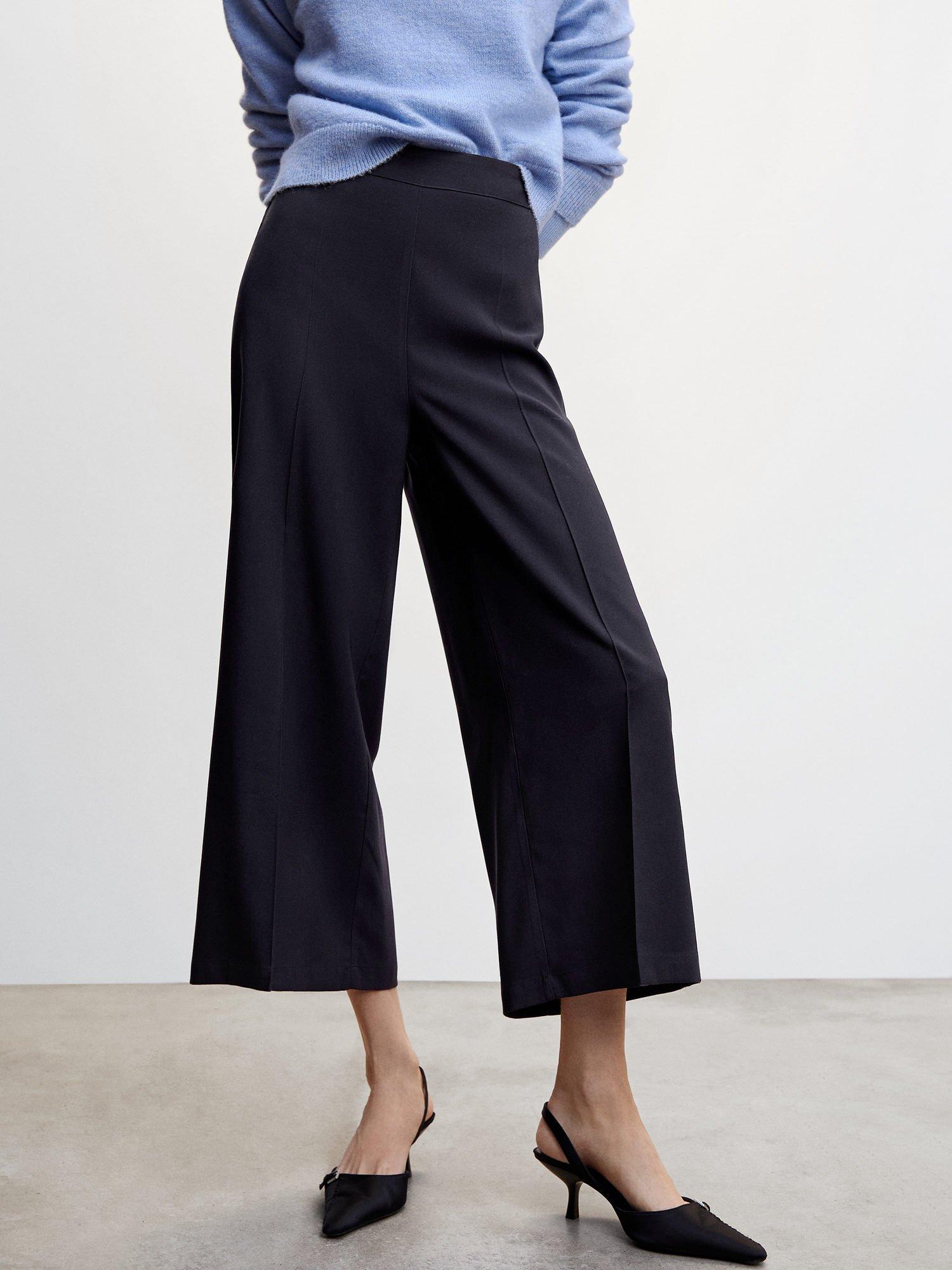 Mango Lido Cropped Wide Leg Trousers, Navy