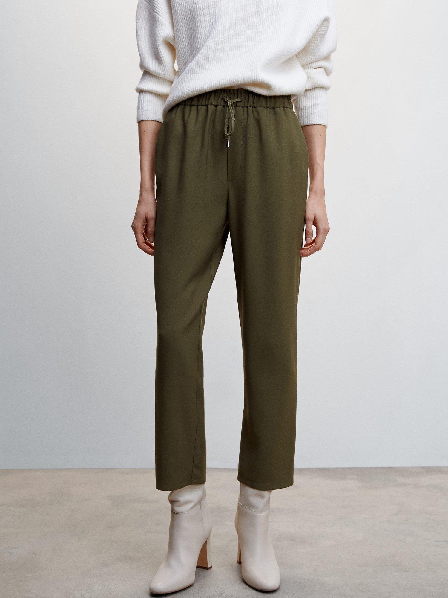 Product image 1 of 6, which shows Mango Fluido Drawstring Trousers, Khaki, XS