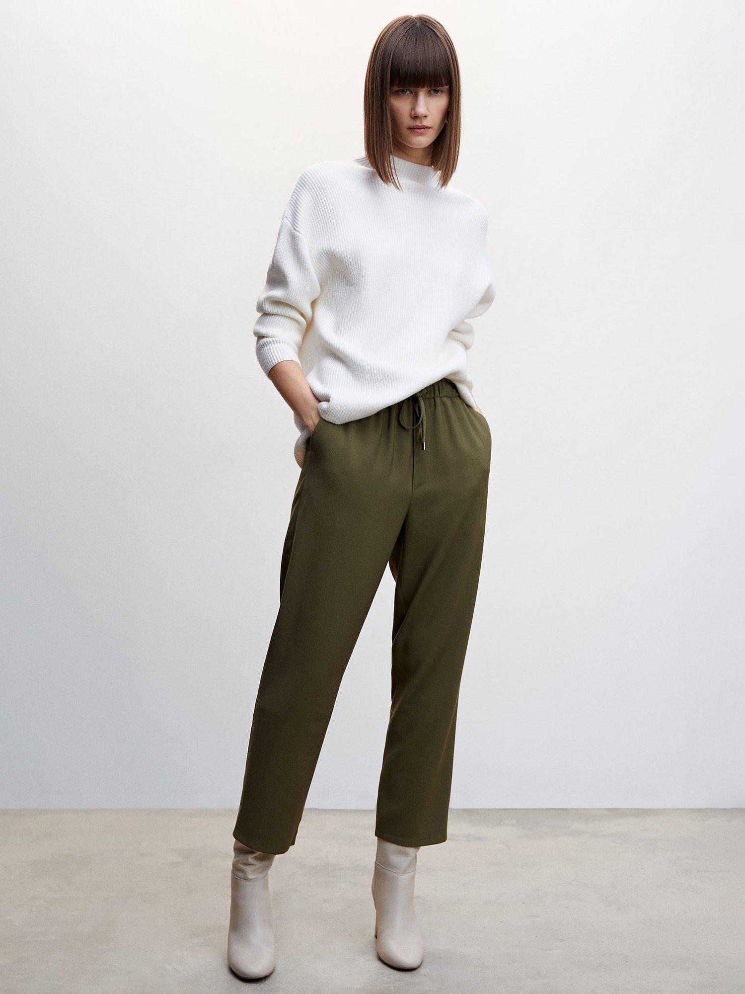 Product image 2 of 6, which shows Mango Fluido Drawstring Trousers, Khaki, XS