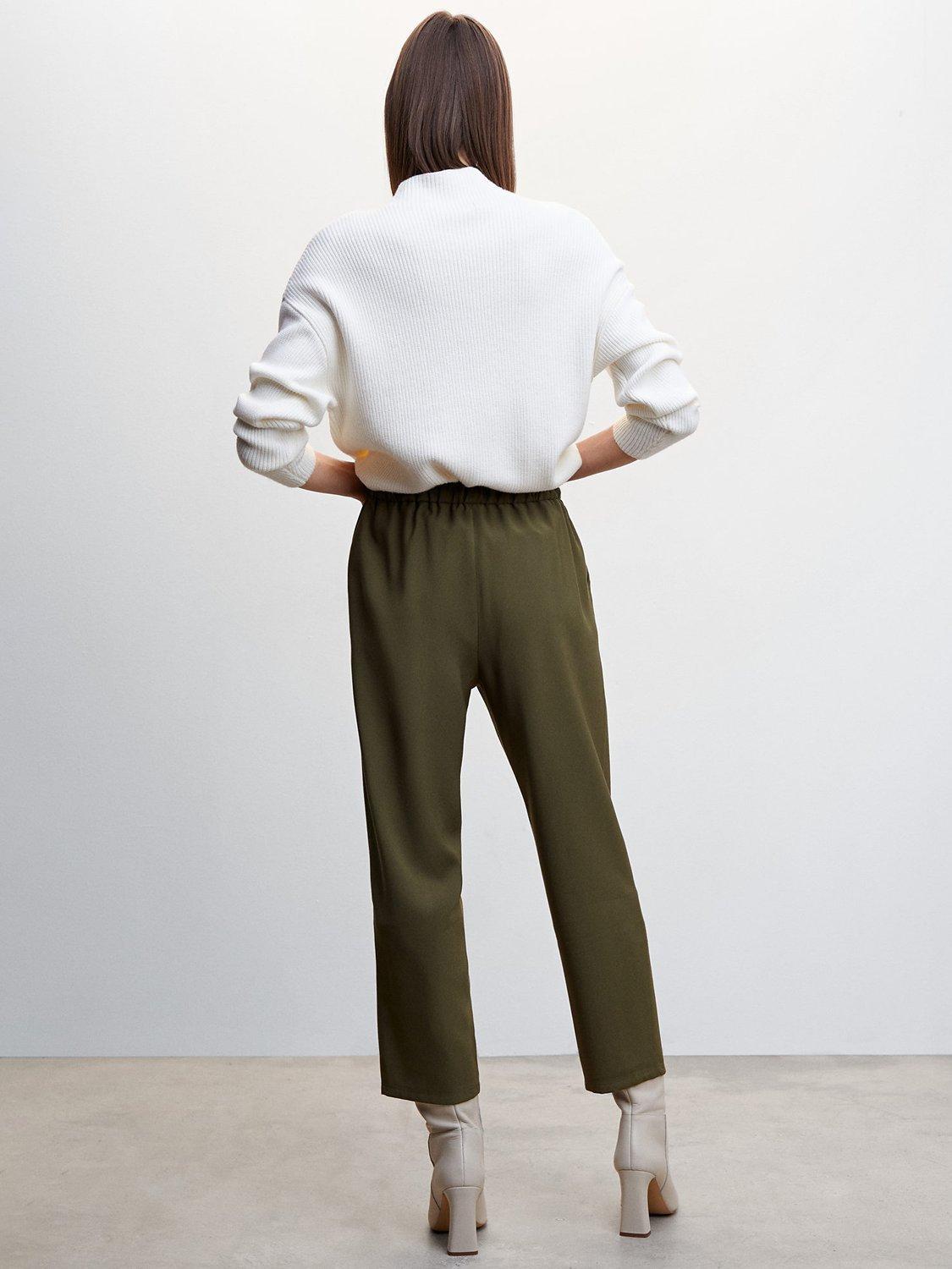 Product image 4 of 6, which shows Mango Fluido Drawstring Trousers, Khaki, XS