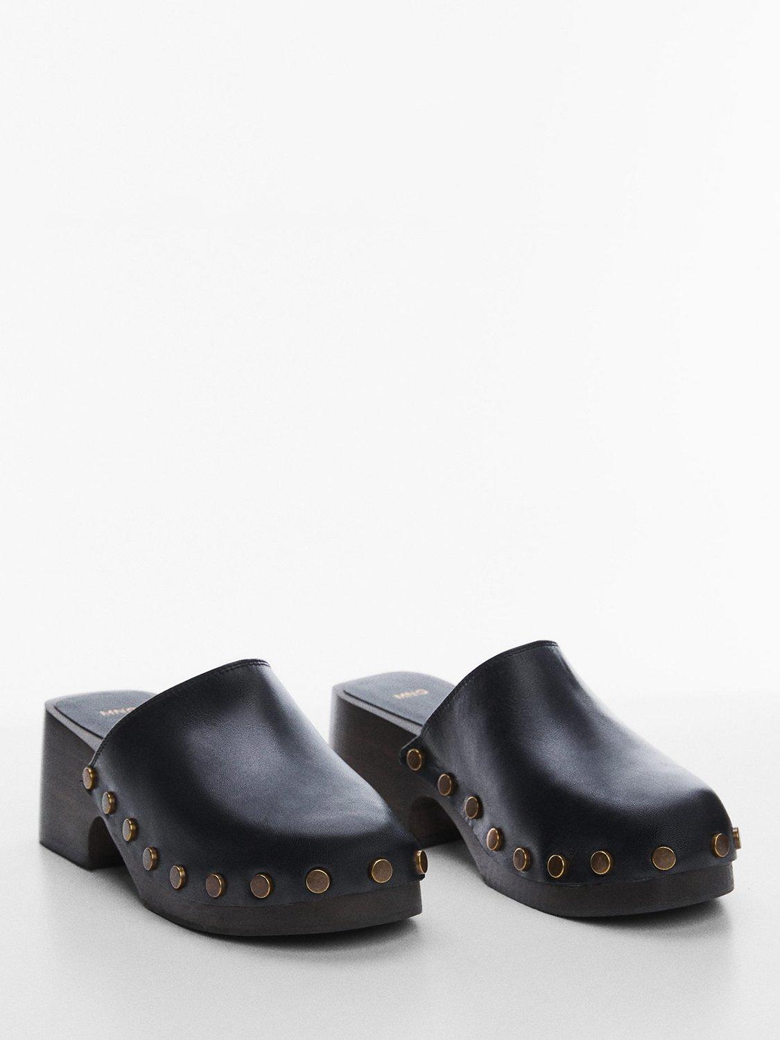 Mango Vic Leather Clogs, Black
