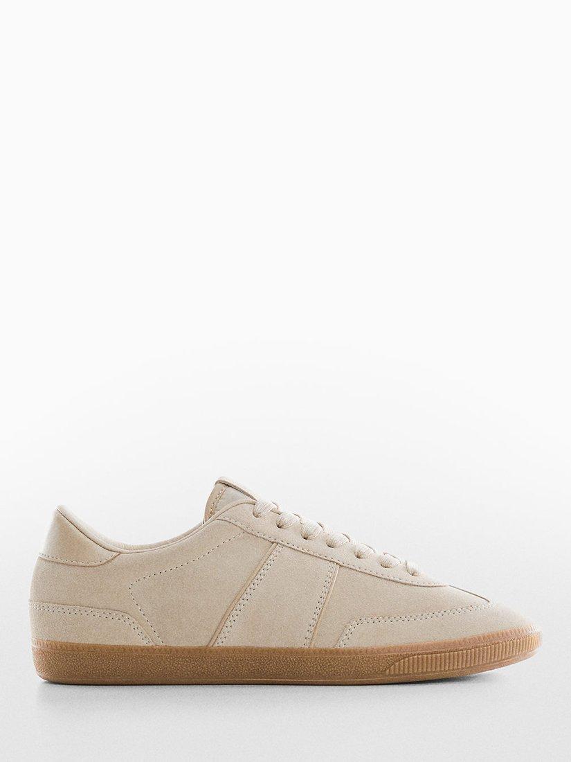 Mango Punto Leather Contrast Sole Trainers, Light Beige