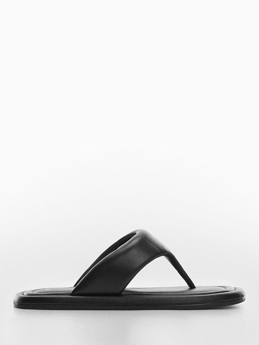 Mango Sam Leather Footbed Sandals, Black