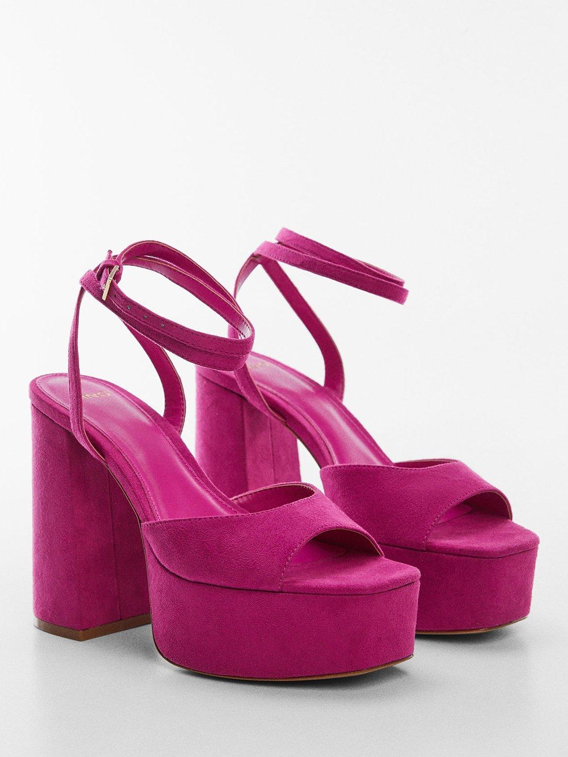 Product image 1 of 5, which shows Mango Sou Platform Ankle Cuff Sandals, Bright Pink, 4