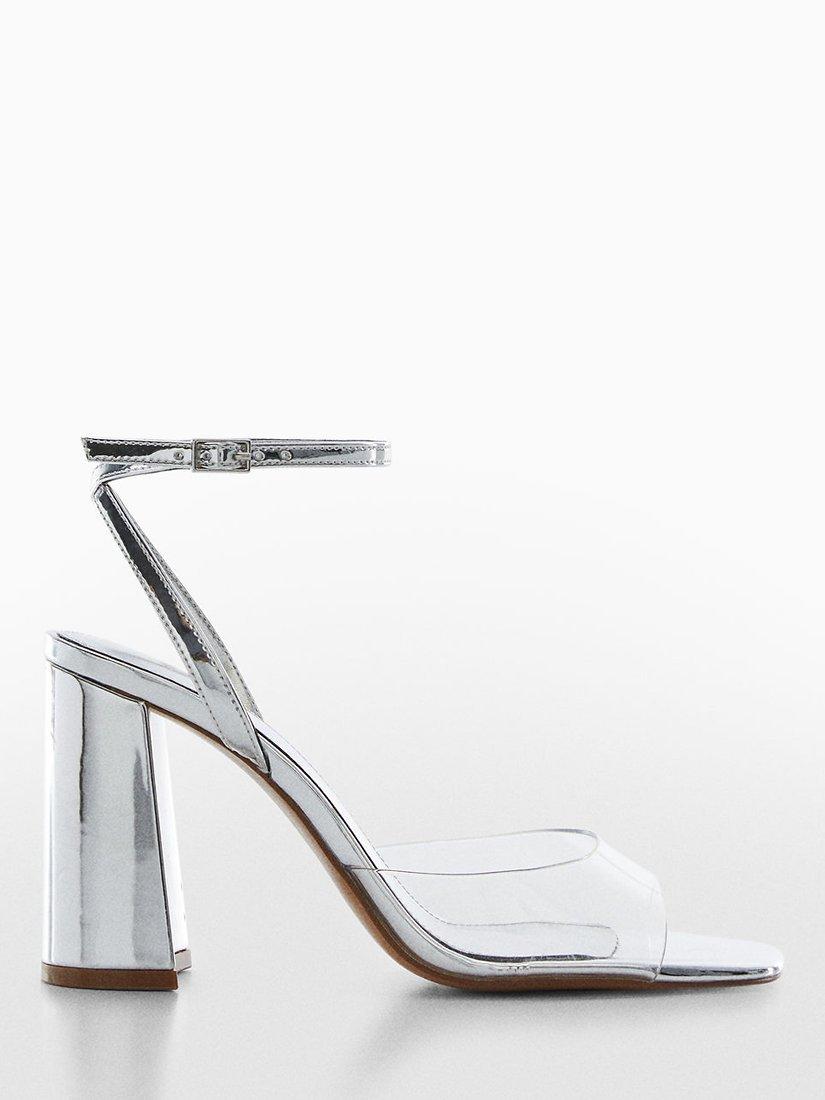 Mango Block Heel Sandals, Silver