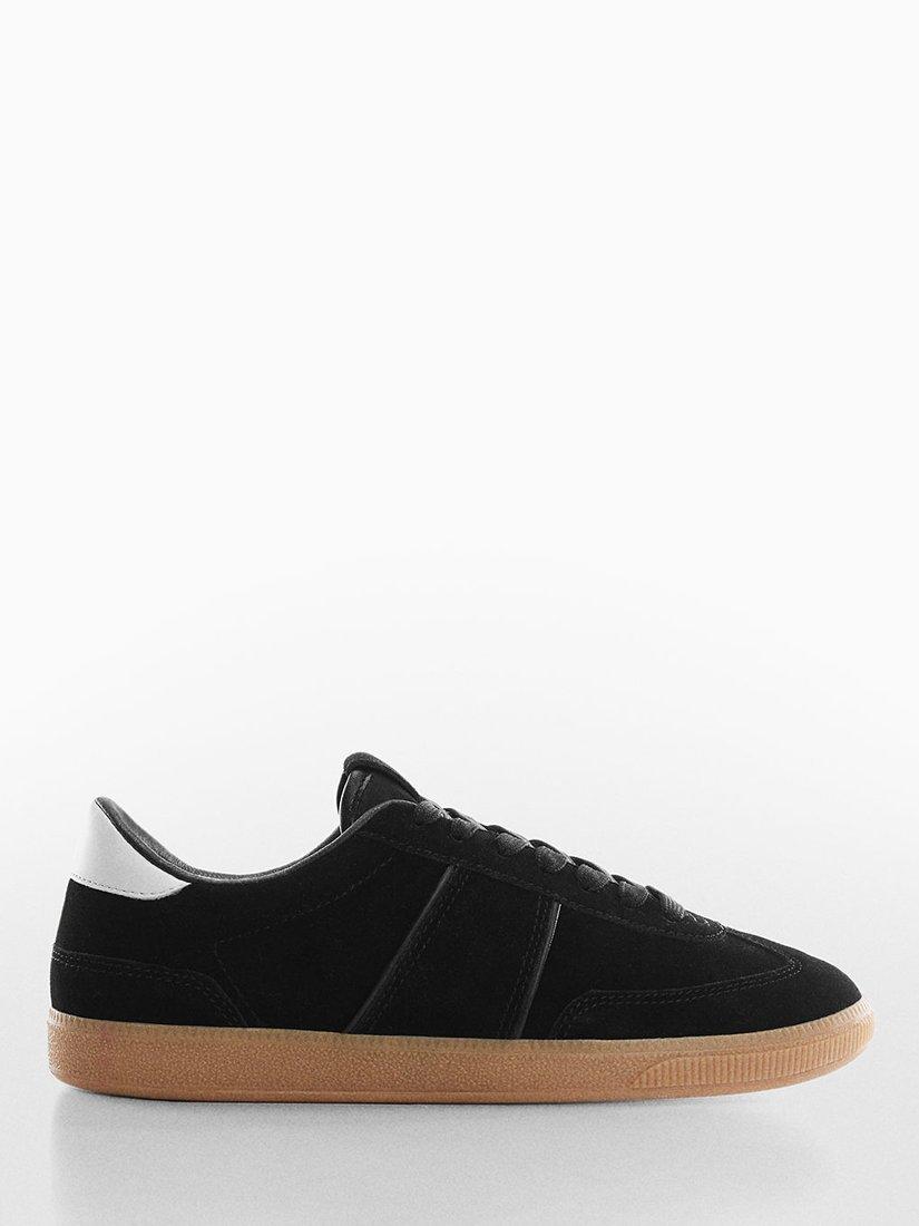 Mango Punto Leather Contrast Sole Trainers, Black