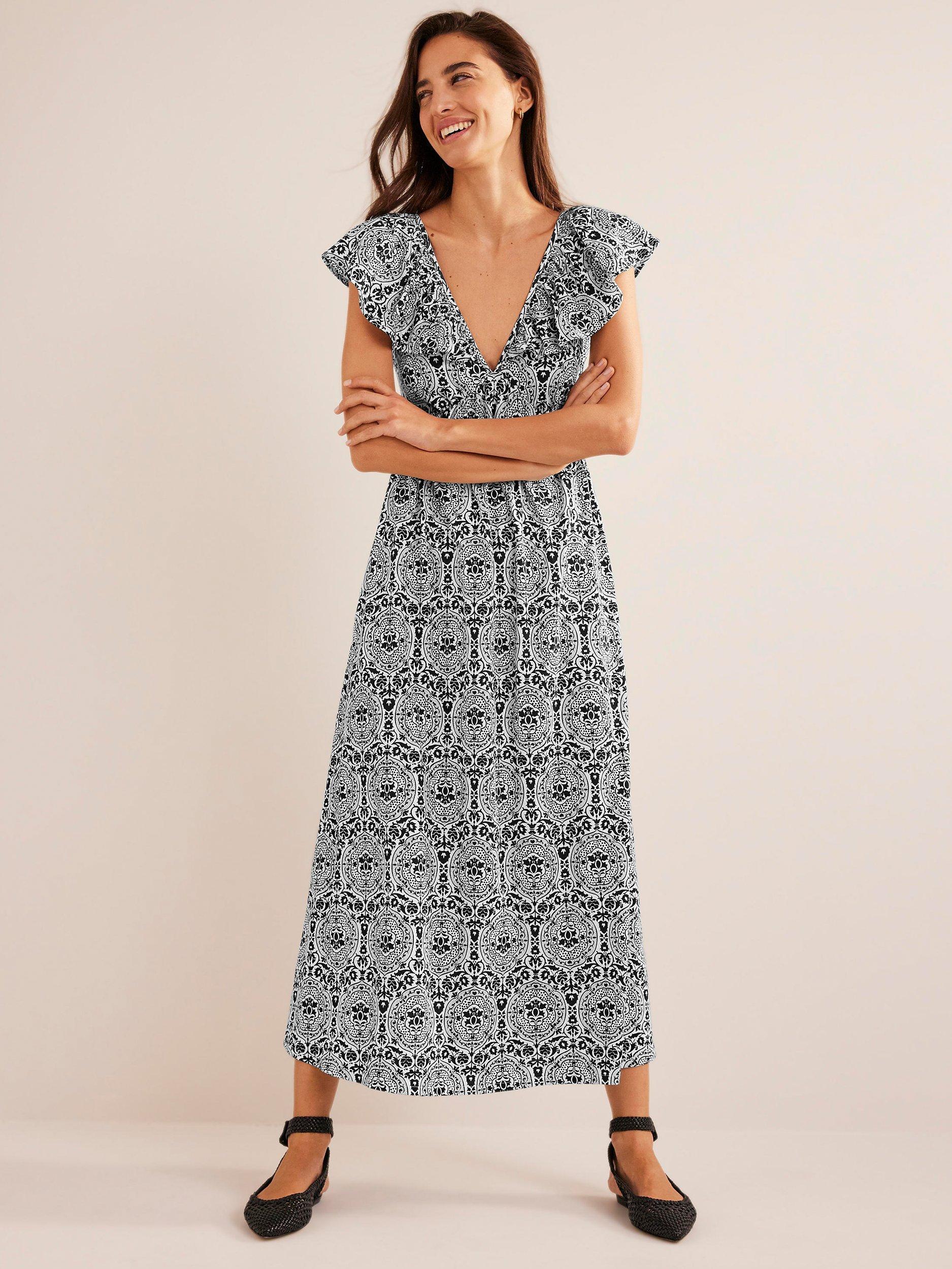 Boden Tie Back Abstract Print Jersey Maxi Dress, Exotic