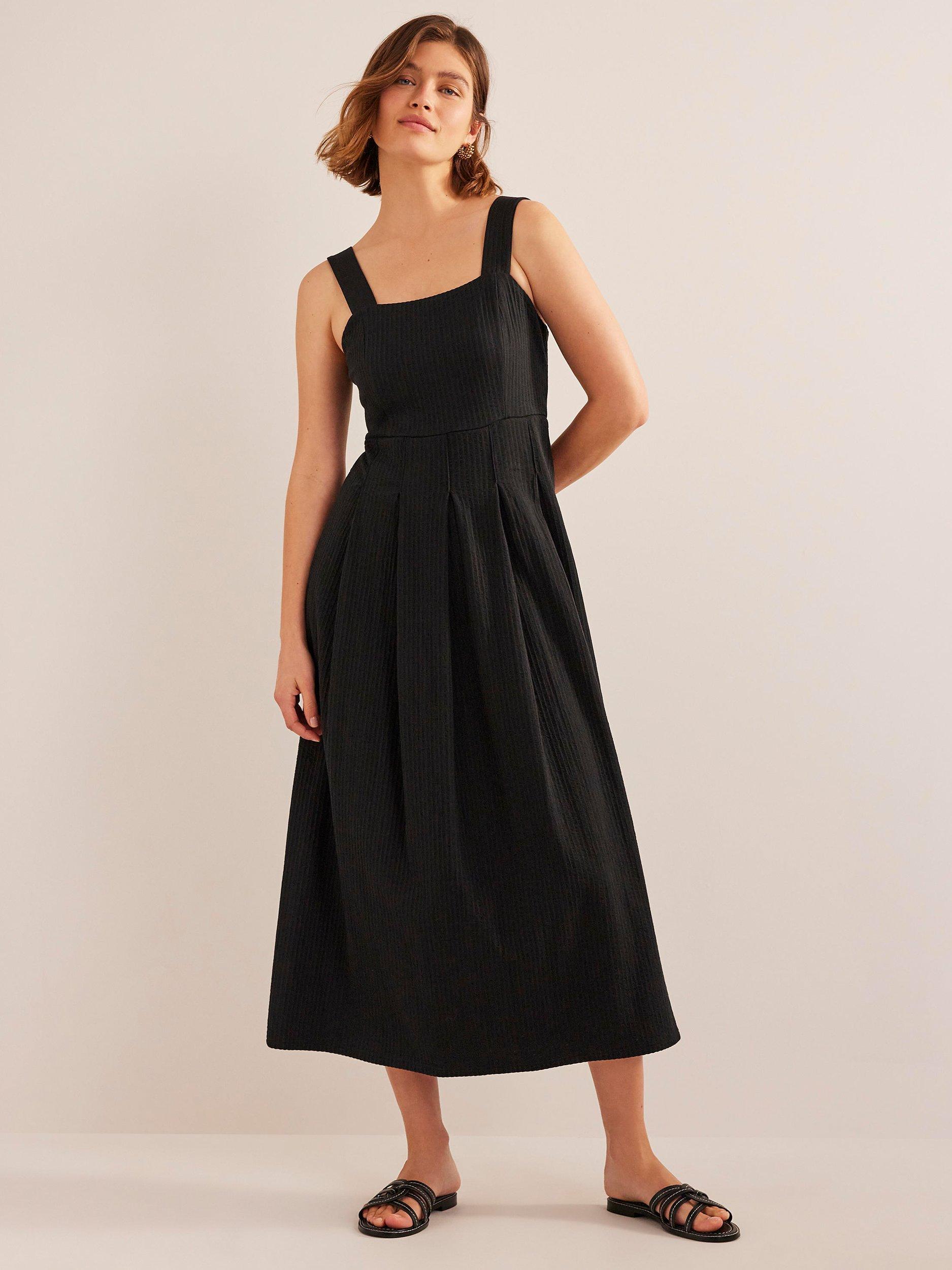 Boden Seersucker Midi Dress, Black